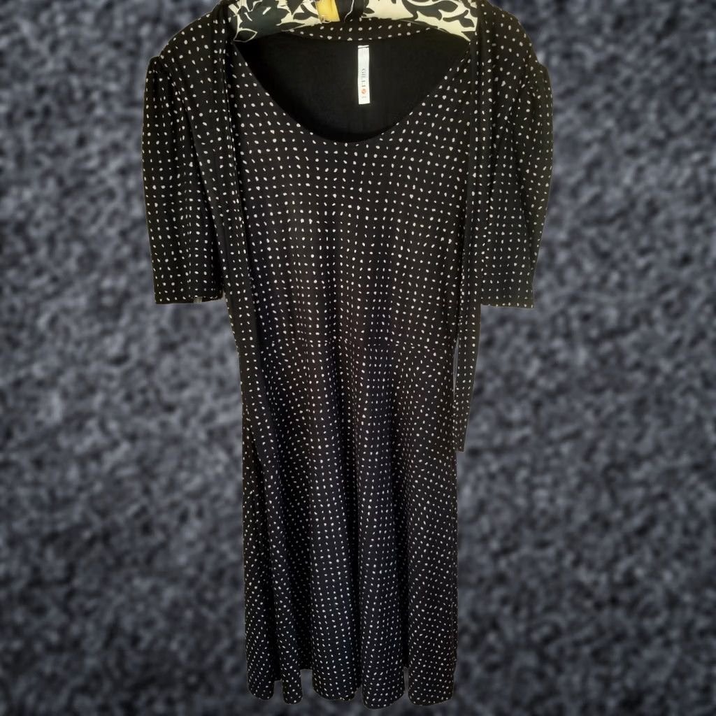 Vintage Gilli Womens Scoop Neck Polka Dot Stretch Puff Sleeve Flare Dress Black Sz Large Size L / US 10 / IT 46 - 1 Thumbnail