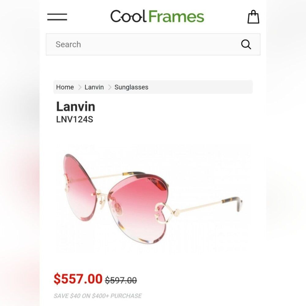 Lanvin Lanvin Sunglasses Heart Rose Metal Butterfly Rimless Oversi Size ONE SIZE - 2 Thumbnail