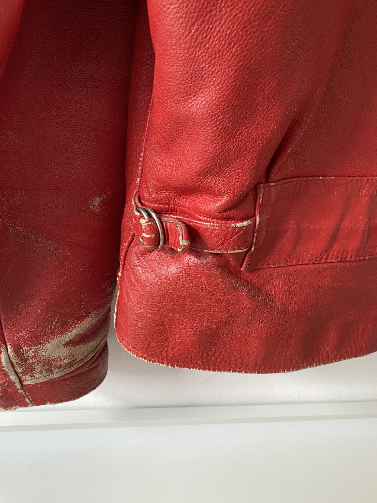 Vintage Rare Vintage Red Heavy Leather Biker Jacket Size US L / EU 52-54 / 3 - 5 Thumbnail