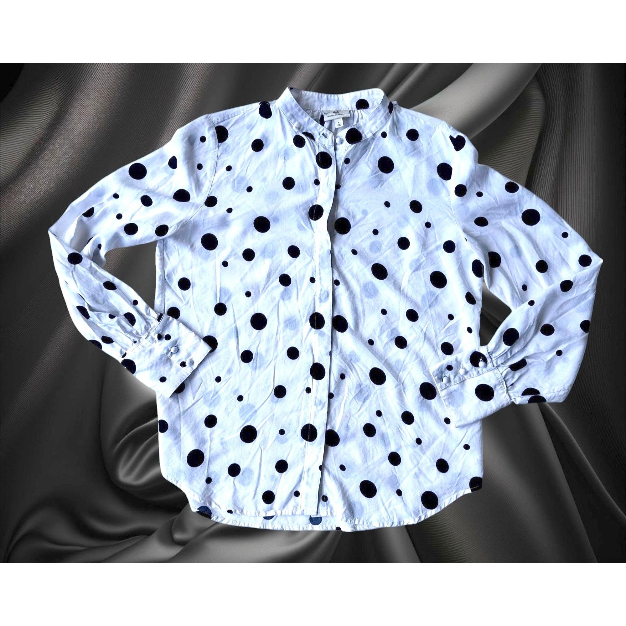Designer × Vintage Adriano Goldschmied Shirt Sz S White Black Dots Modal Collar Size S / US 4 / IT 40 - 3 Thumbnail