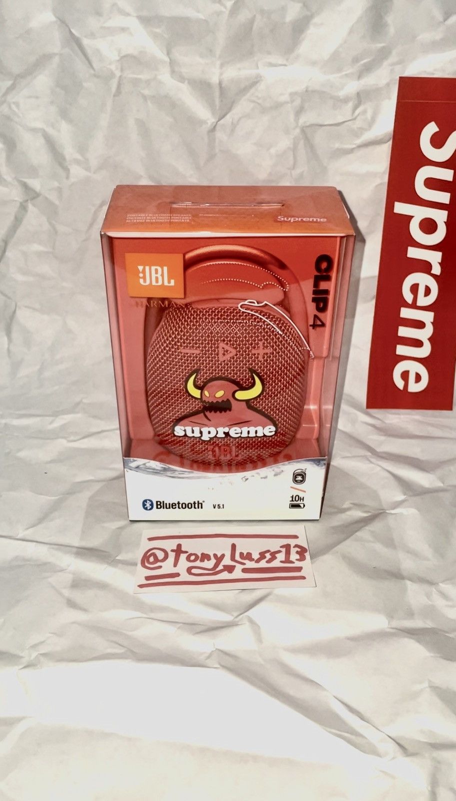 image of Supreme X Jbl X Toy Machine Clip 4 Speaker in Red, Men's