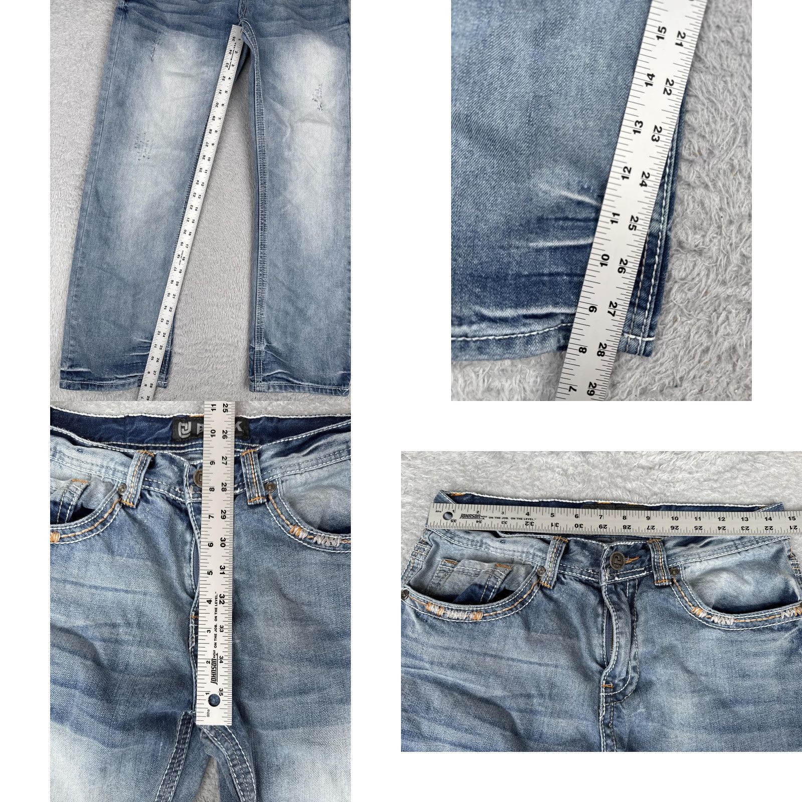 Denime CJ Black Jeans Mens 30x30 Light Blue Wash Bootcut Denim 5-Pocket Contrast Stitch Embroidered Back Pockets Stretch Size US 30 / EU 46 - 8 Thumbnail