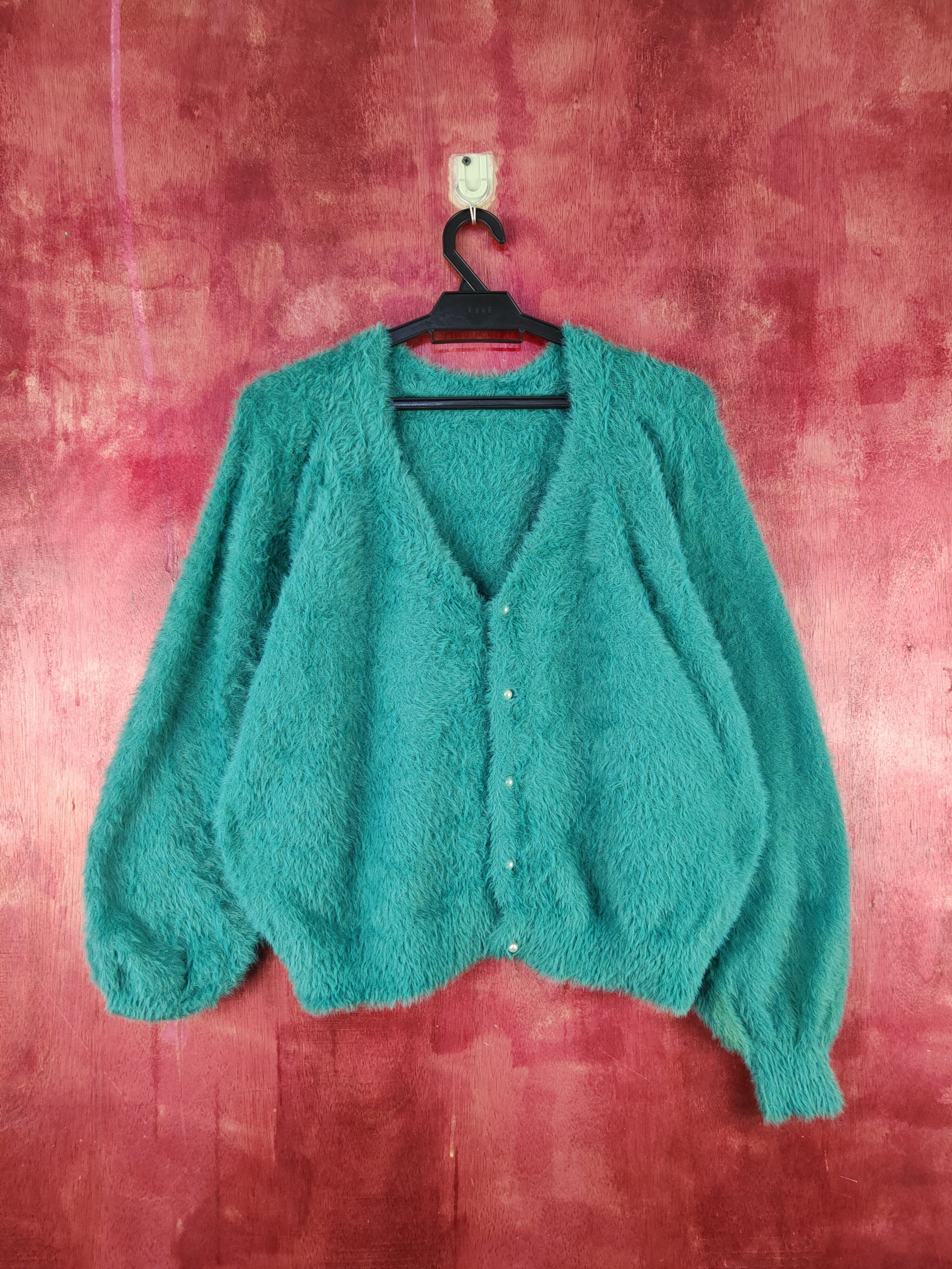 image of Rope Picnic Emerald Fur Mohair Knitwear Cardigan S2079 in Emerald Green, Women's (Size Medium)