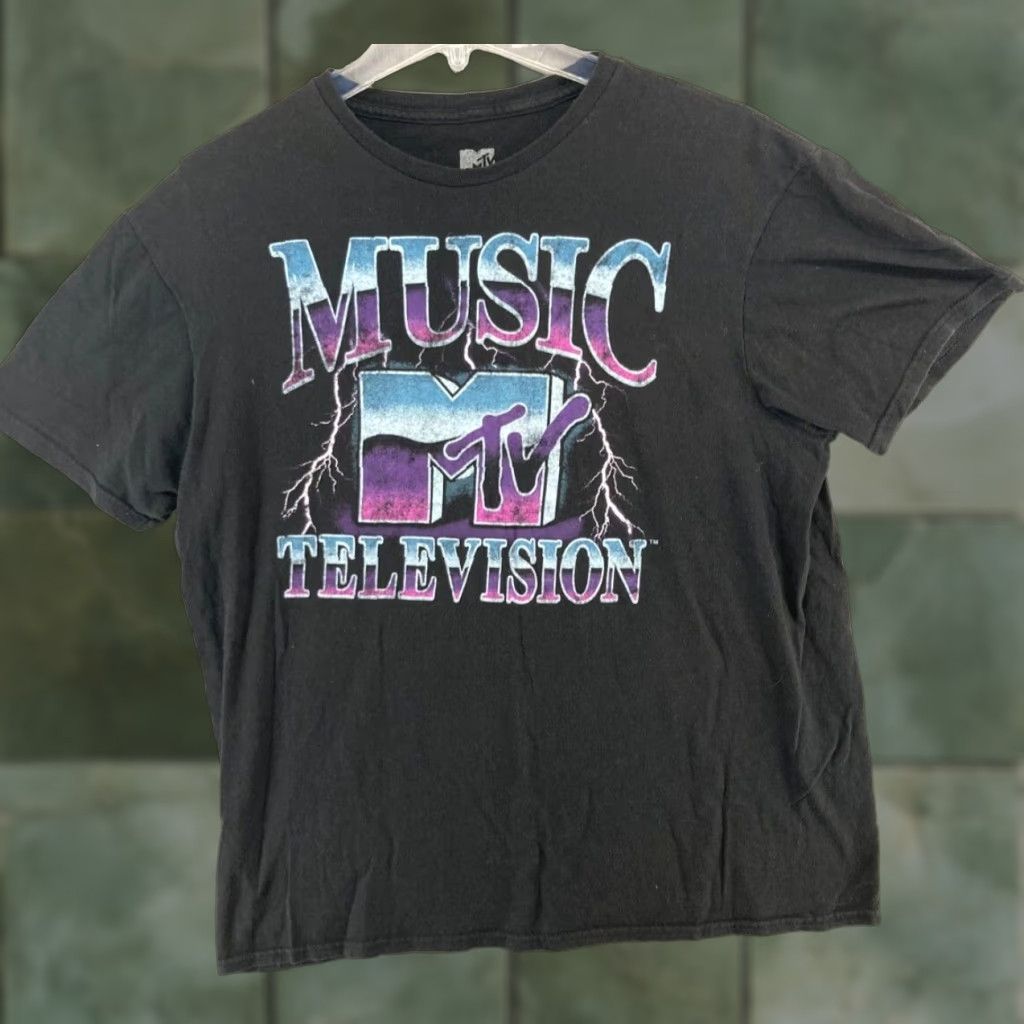 Logo 7 MT&V MTV Logo TShirt Men Large Black Graphic Print Crew Neck Cotton Jersey All Seasons Music 90s Theme Mens Size US L / EU 52-54 / 3 - 1 Thumbnail