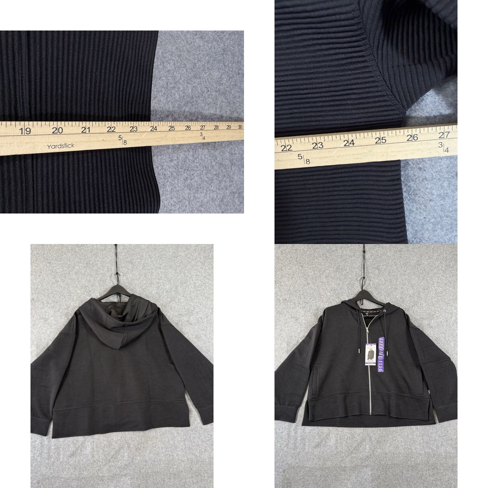 DKNY DKNY Ottoman Full-Zip Hoodie Womens 2XL Black Ribbed Stretch Pockets NWT Size XXL / US 16-18 / IT 52-54 - 9 Thumbnail