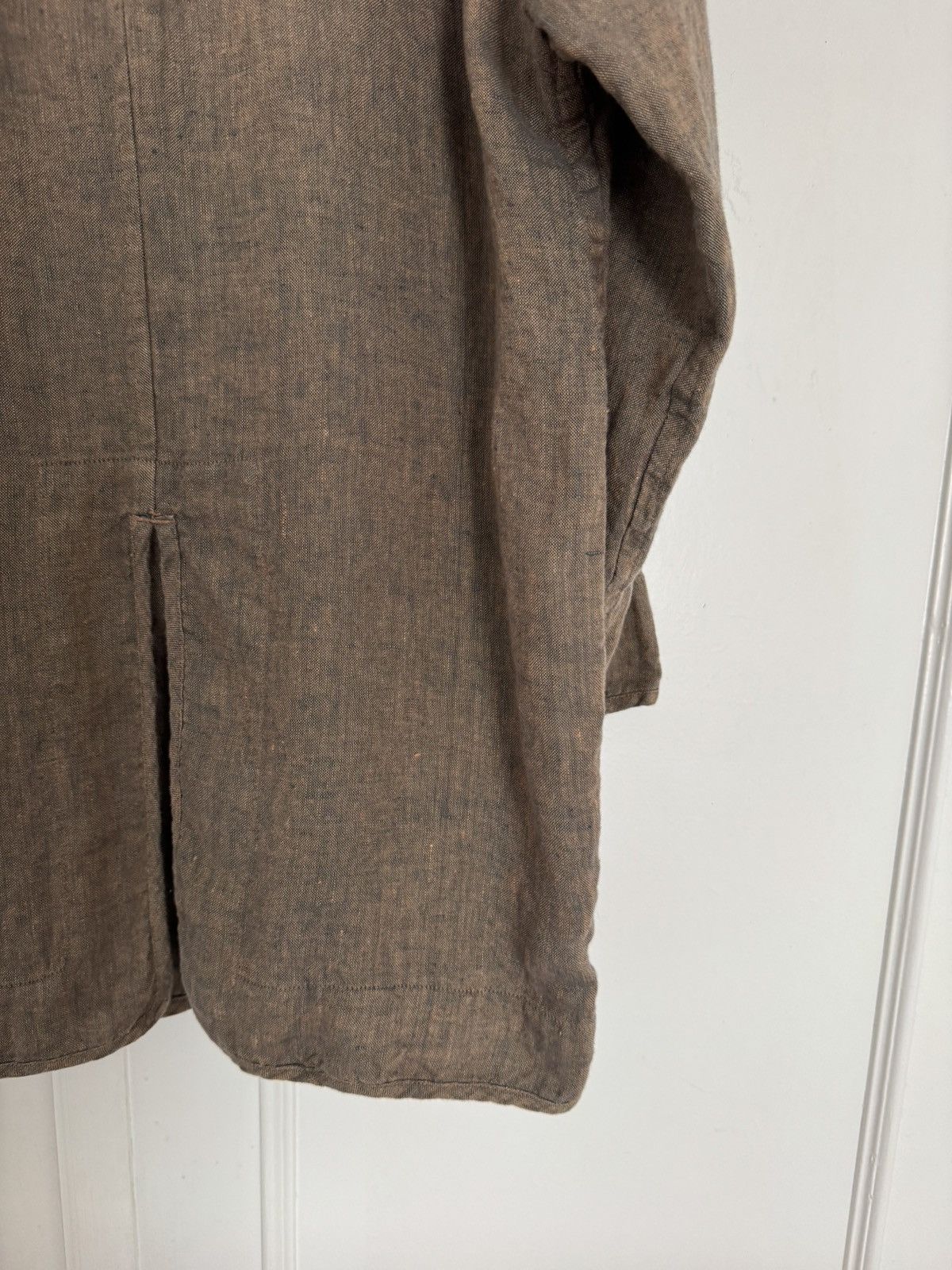 Ts(S) Linen Collarless Easy Jacket Back Slit Brown Navy Chambray Size US S / EU 44-46 / 1 - 12 Thumbnail