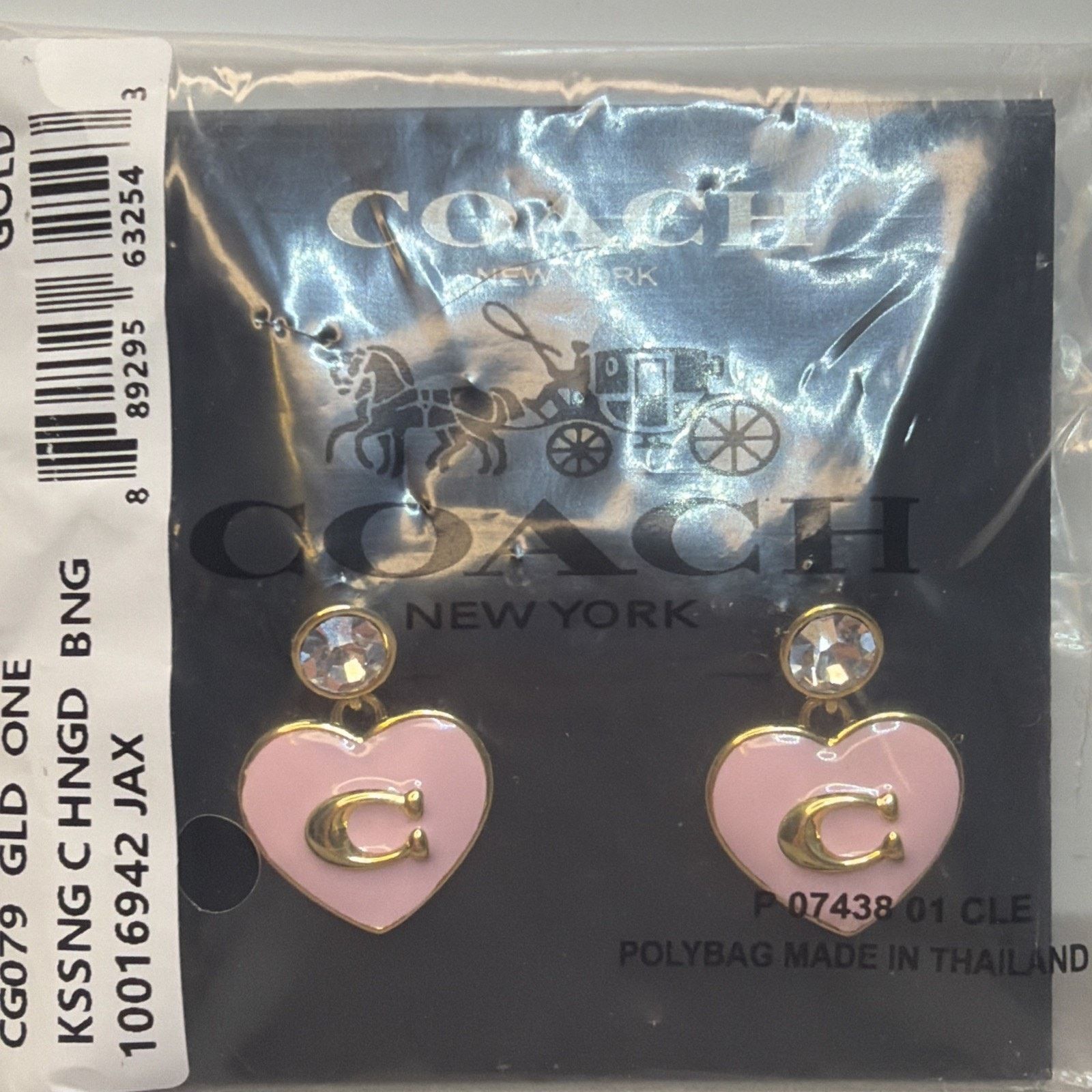 Coach Coach Heart Drop Earrings Pink Enamel Gold C Logo NWT Size ONE SIZE - 2 Thumbnail