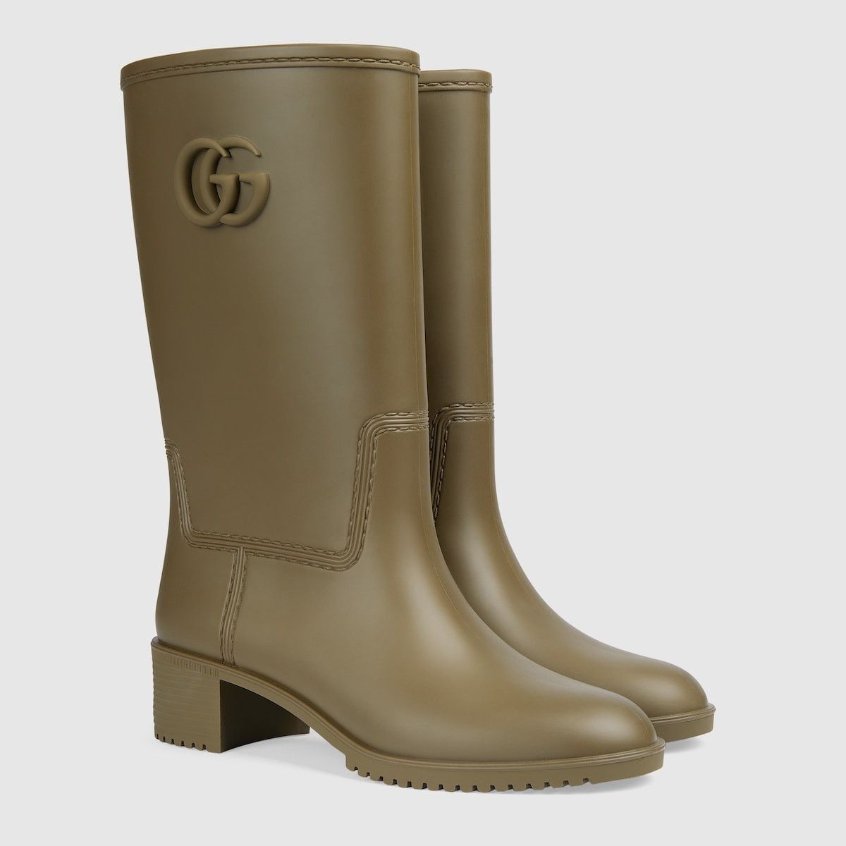 Gucci o1s1wg110225 Women's Double G Rain Boot in Olive Green Size US 11 / IT 41 - 2 Thumbnail