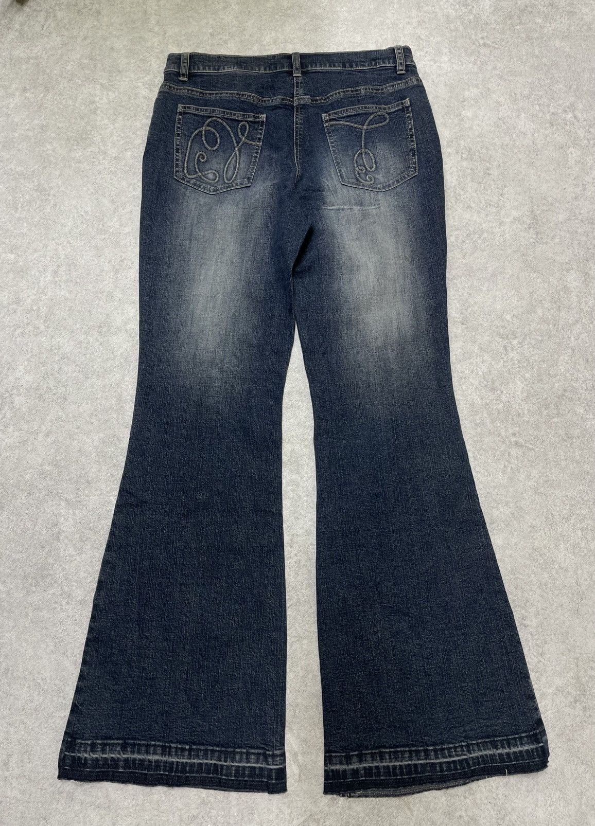 If Six Was Nine × Le Grande Bleu (L.G.B.) × Tornado Mart Skull Y2K Flare Jeans With Ornate Threadwork — Think LGB Size US 32 / EU 48 - 13 Thumbnail