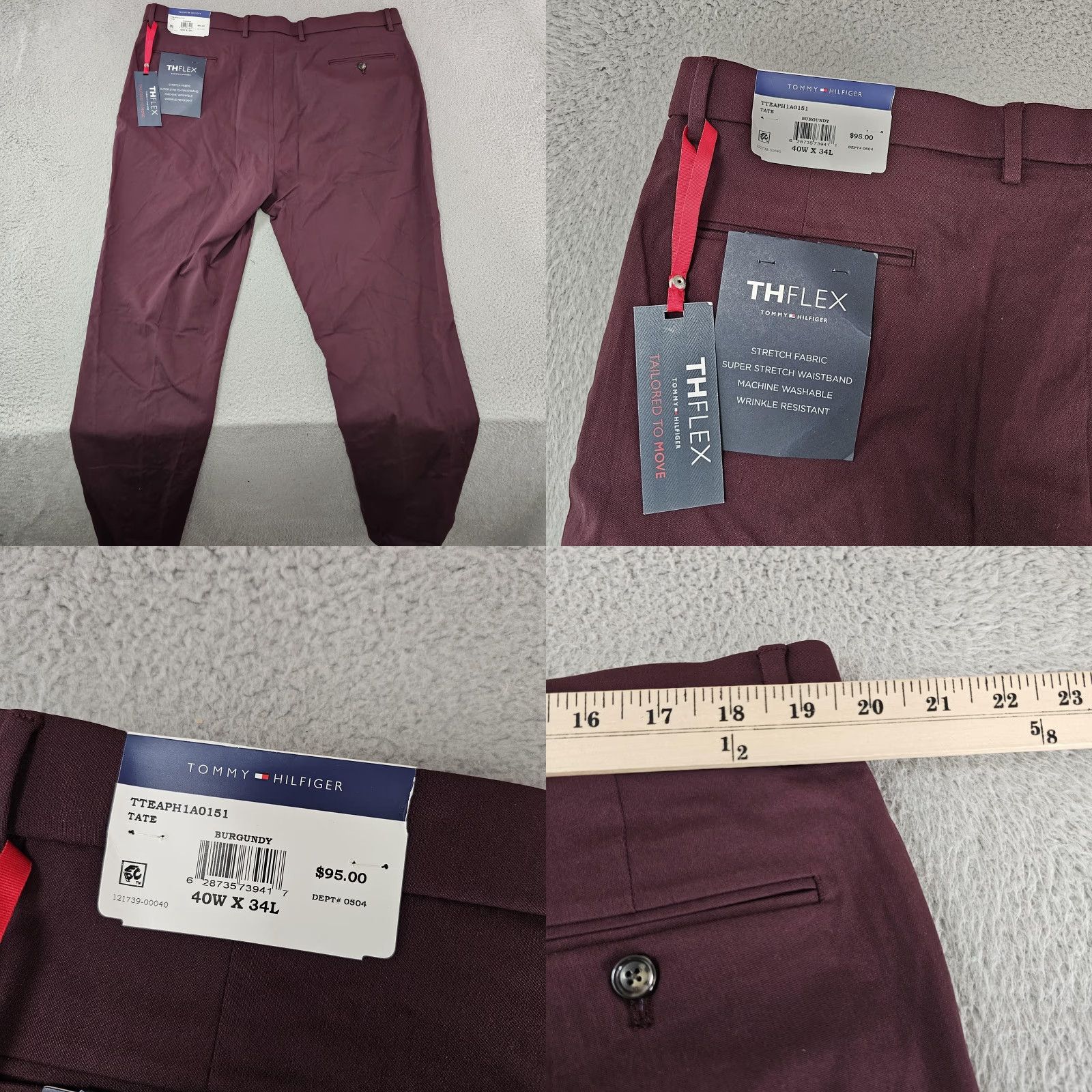 Tommy Hilfiger Tommy Hilfiger Pants Mens 40x34 Burgundy THFlex Tate Stretch Dress TTEAPH1A0151 Size US 40 / EU 56 - 8 Thumbnail