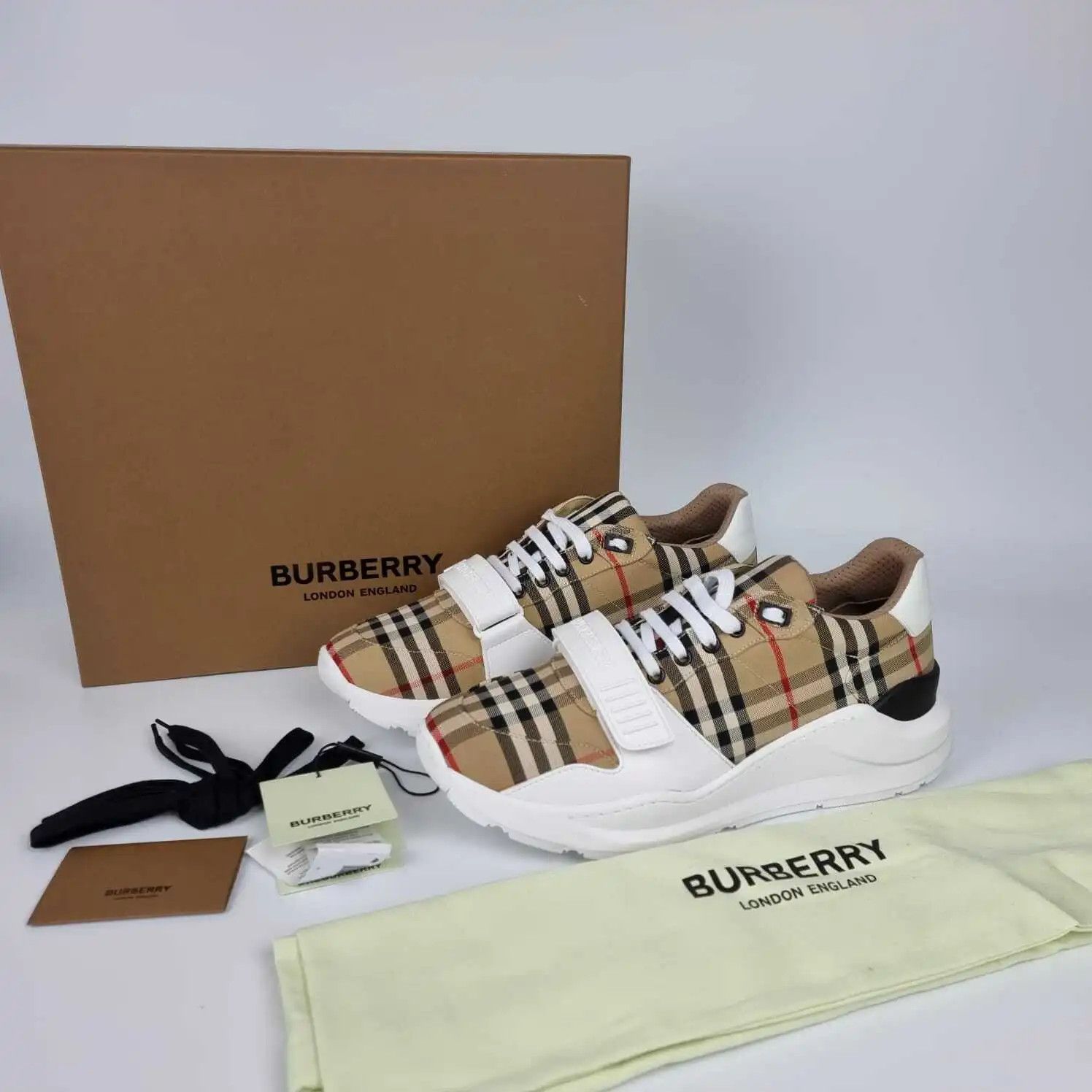 Burberry Burberry Regis Men s Beige And White Checkered Sneakers New Grailed