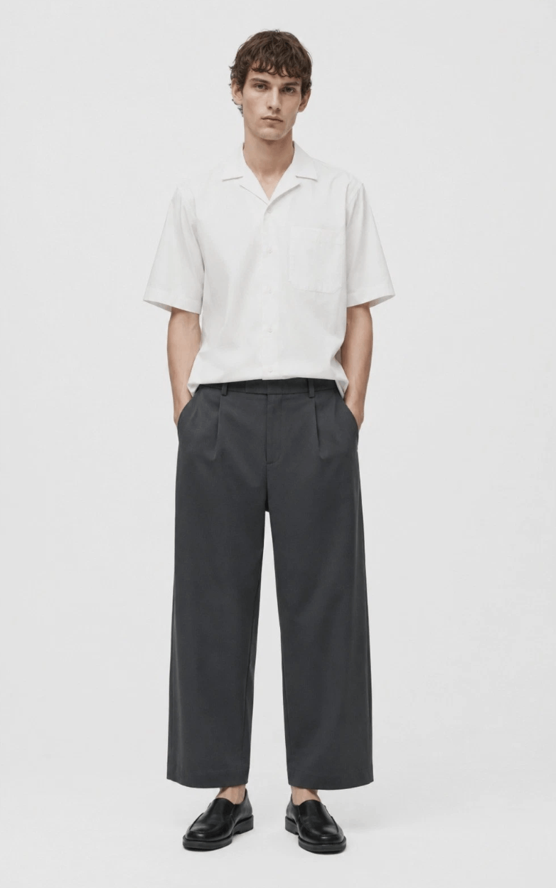 COS Mens Pleated Cotton Relaxed-Fit Wide-Leg Trousers