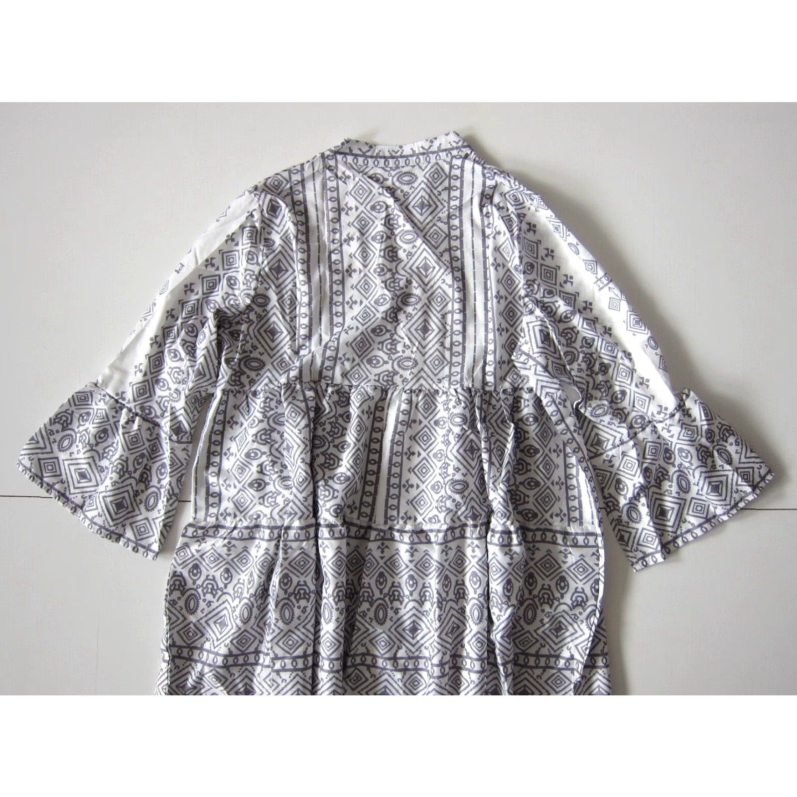 Vintage Misslook Grey White Abstract Geometric Empire Tunic Peasant Dress Women 2XL Size XXL / US 16-18 / IT 52-54 - 5 Thumbnail
