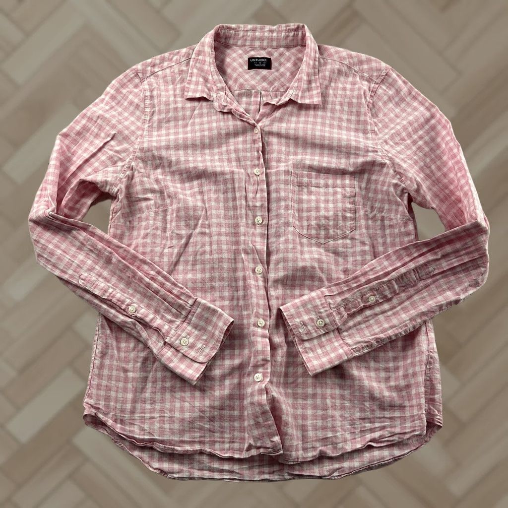 UNTUCKit UNTUCKit Plaid Long Sleeve Cotton Button Front Top Women's 10 Pink Size L / US 10 / IT 46 - 1 Thumbnail