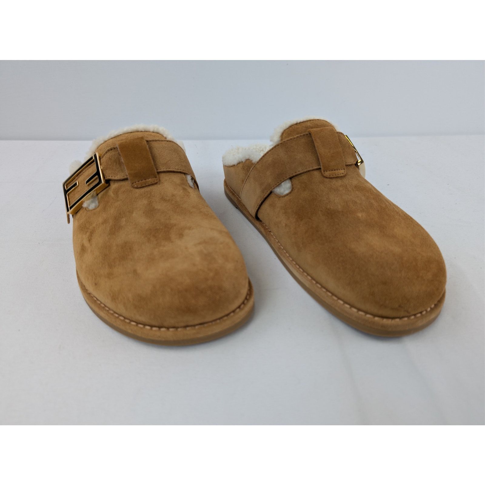 Fendi o1rshd1 Leather Feel Suede Shearling Slippers Caramel Brown Size US 8 / IT 38 - 7 Thumbnail