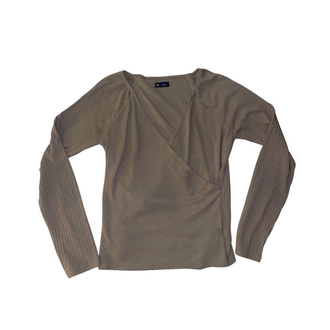 Gap Gap Women Rib Long Sleeve Wrap Taupe Top Blouse Size Large Size L / US 10 / IT 46 - 1 Thumbnail