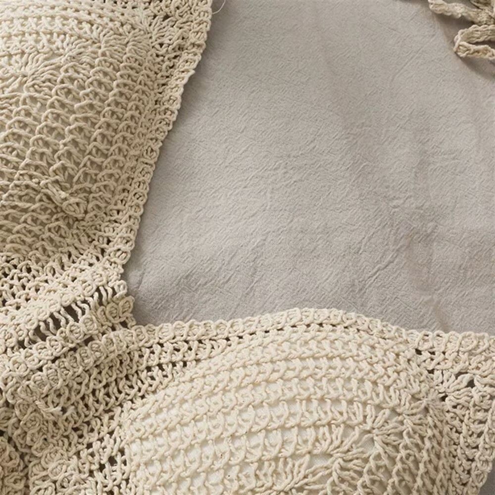 Other Cream Handmade Crochet Lace Halter Bralette Top, Crop Top Size ONE SIZE - 9 Thumbnail