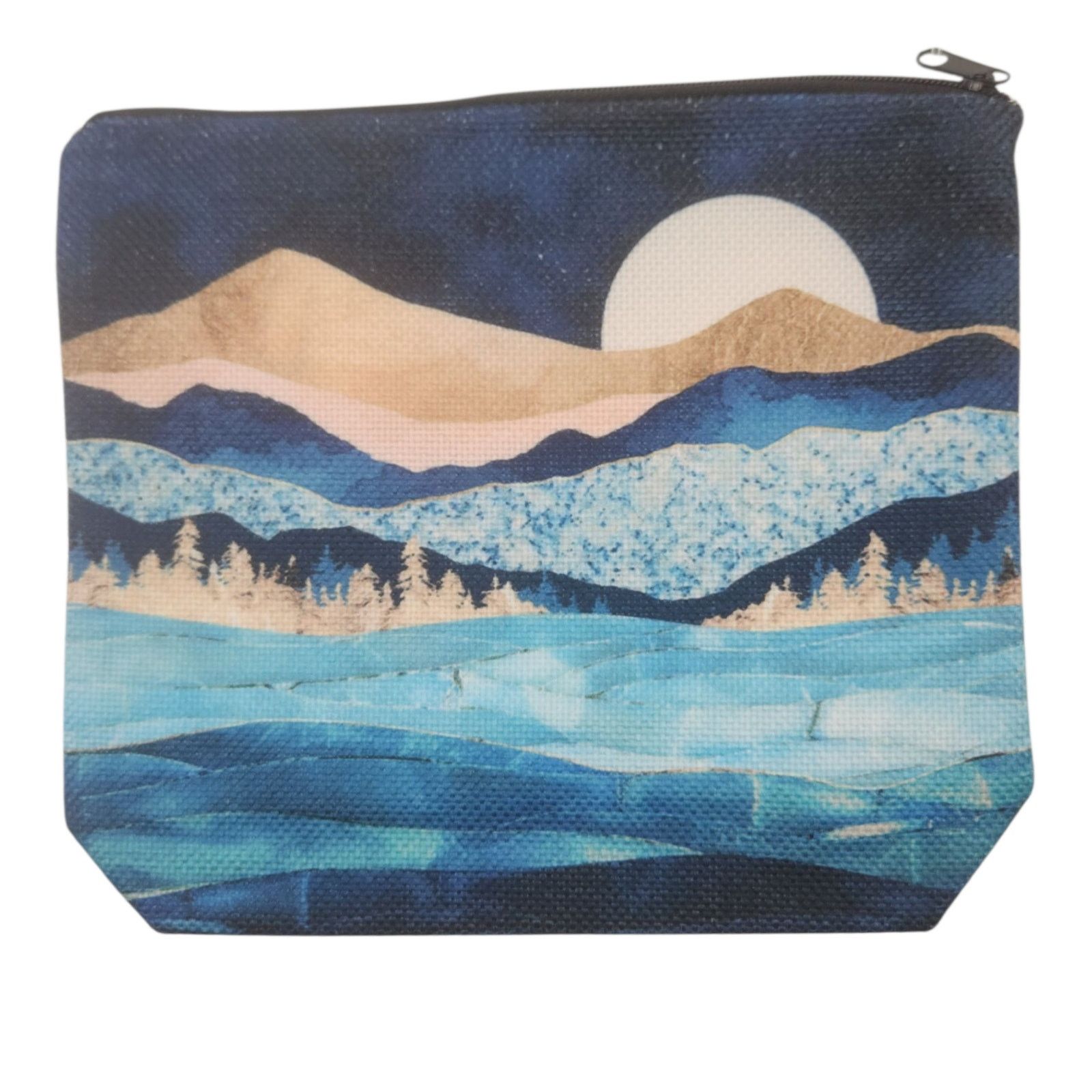 Other Mountain Landscape Zipper Cosmetic Pouch - Blue Makeup Bag Size ONE SIZE - 3 Thumbnail