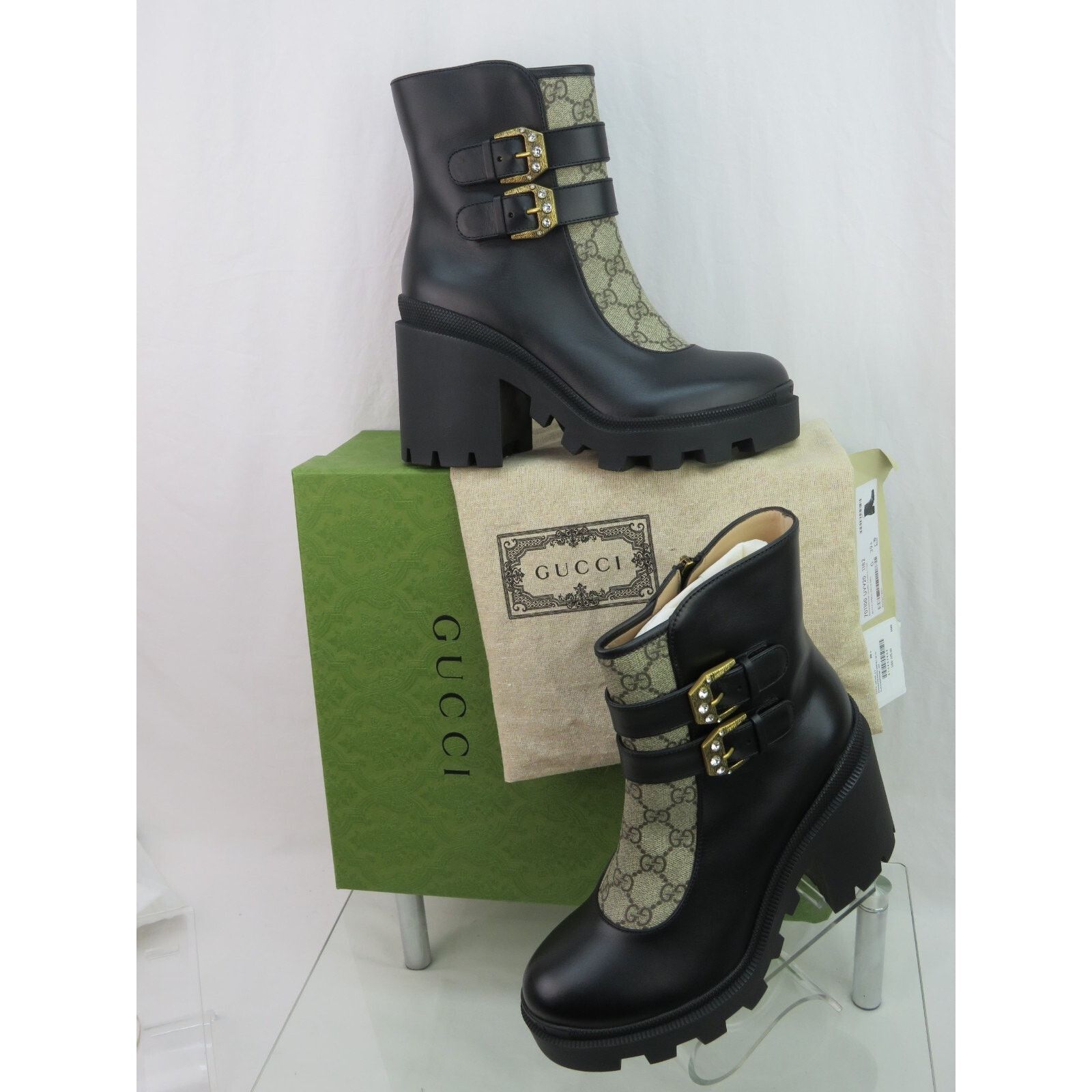 Gucci GUCCI SUPREME KENSINGTON LEATHER CRYSTALS BUCKLE BOOTS 39.5 Size US 9.5 / IT 39.5 - 4 Thumbnail
