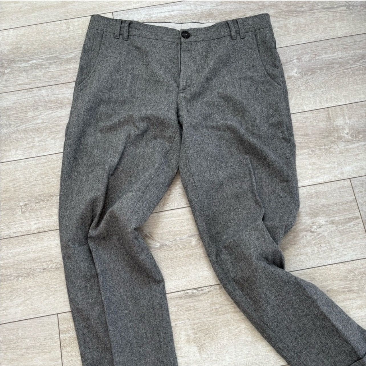 image of Brunello Cucinelli Charcoal Wool Trousers 34 Inch Waist in Charcoal Grey, Men's