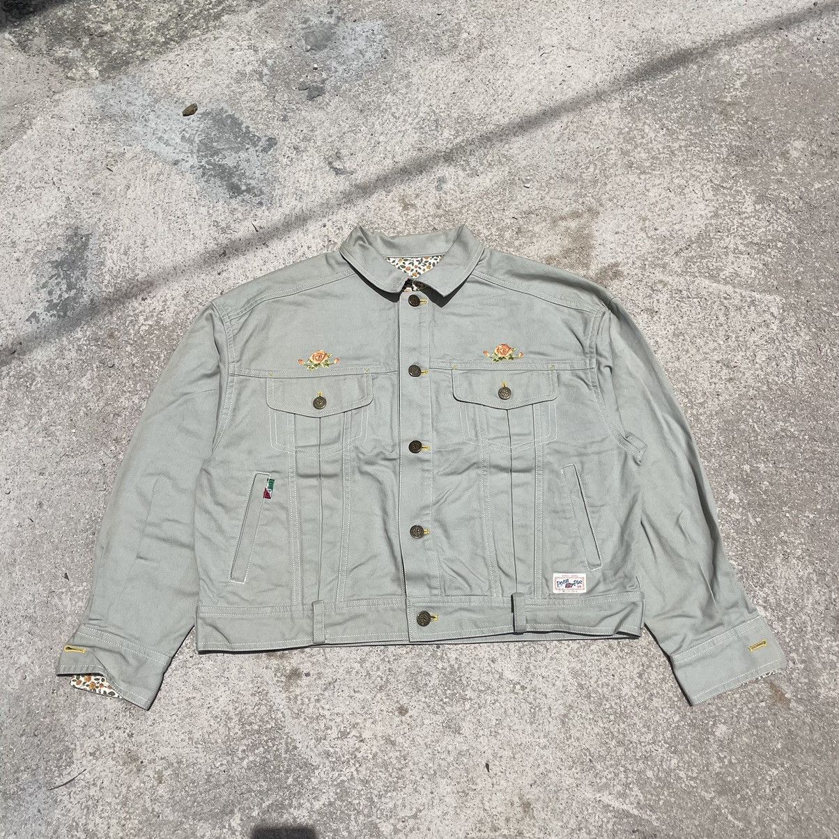 Japanese Brand “PEYTON PLACE SPORTS” PPFM FOR WOMAN FLORAL DENIM JACKET Size L / US 10 / IT 46 - 1 Thumbnail