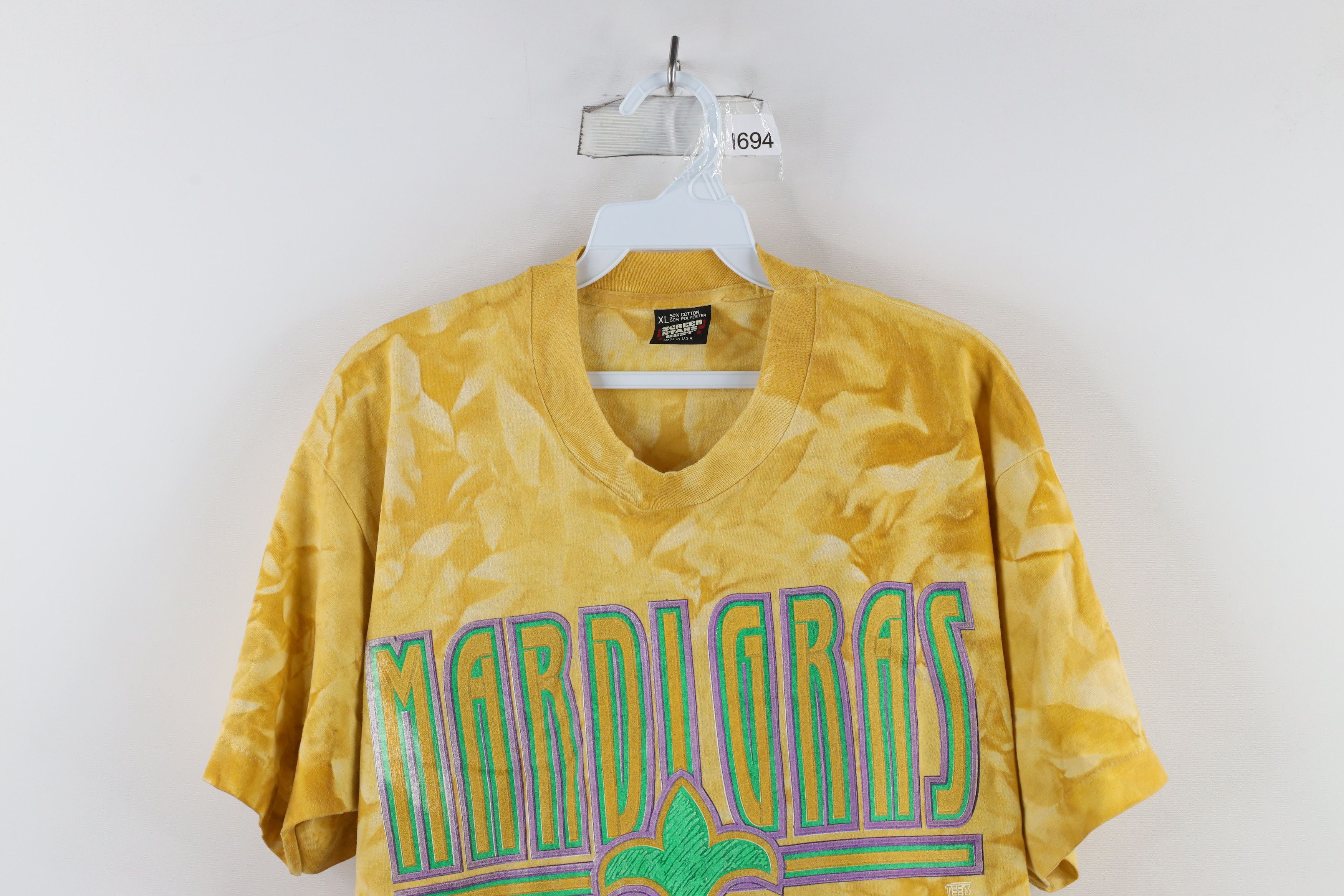 Vintage Vintage 90s Streetwear Mardi Gras Acid Wash T-Shirt Gold USA Size US XL / EU 56 / 4 - 2 Thumbnail