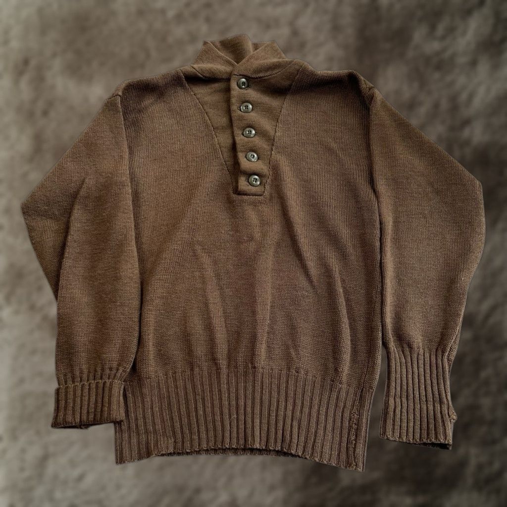 Olive VINTAGE Jack Young Mens Medium 100% Wool Brown Olive Drab Shawl Button Sweater Slim Fit Size US M / EU 48-50 / 2 - 1 Thumbnail