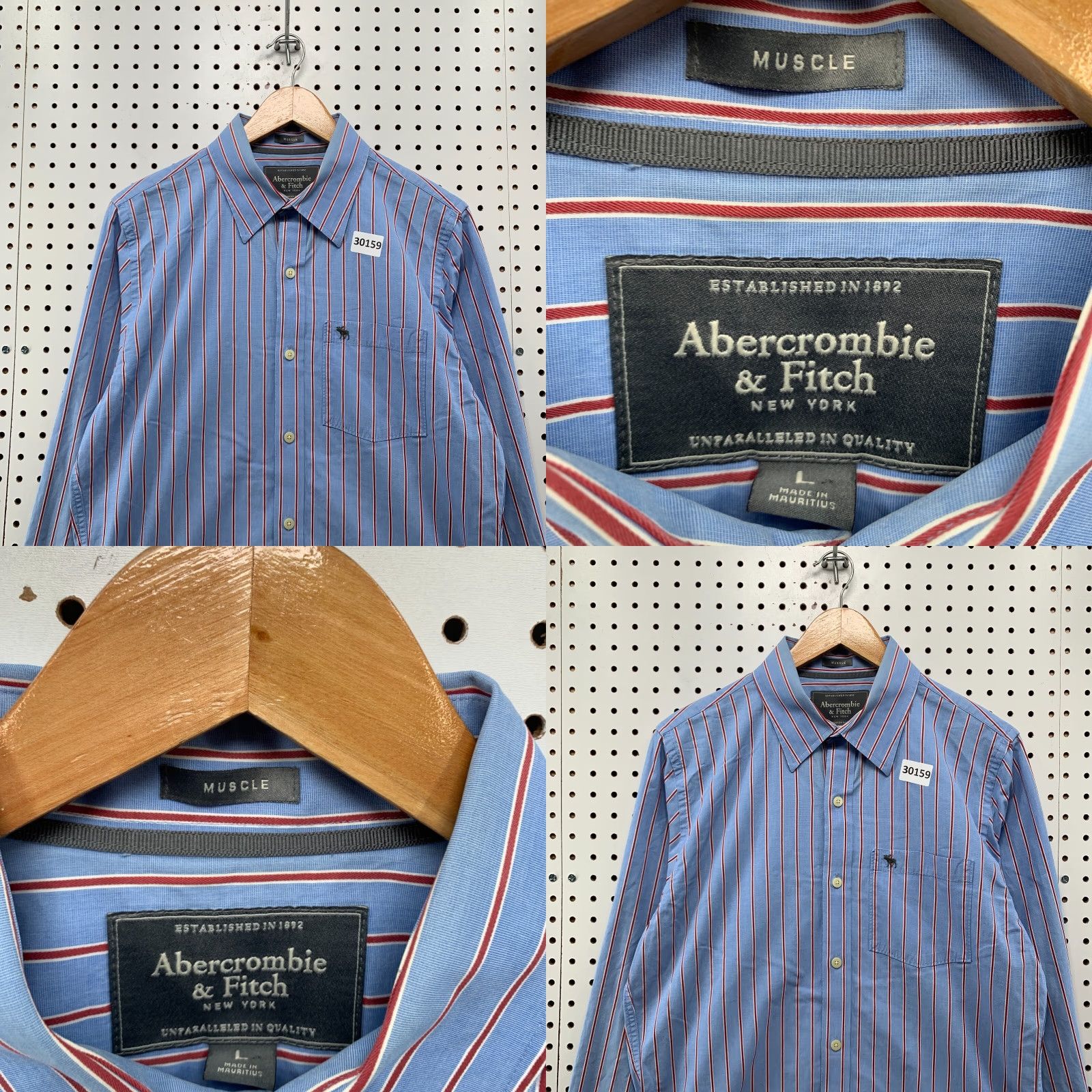 Abercrombie & Fitch Abercrombie & Fitch Button Shirt Mens Large Muscle Fit Blue Striped 22.5x30 Size US L / EU 52-54 / 3 - 8 Thumbnail