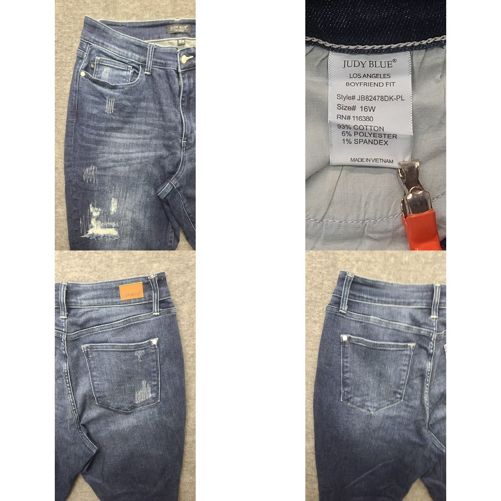 Vintage Judy Blue Jeans Womens 16WX32 Boyfriend Fit Ankle High Rise Stretch Denim Blue Pocket Zipper Button 32 In Inseam 16W Plus Womens Jeans Size 38" / US 16 / IT 52 - 8 Thumbnail