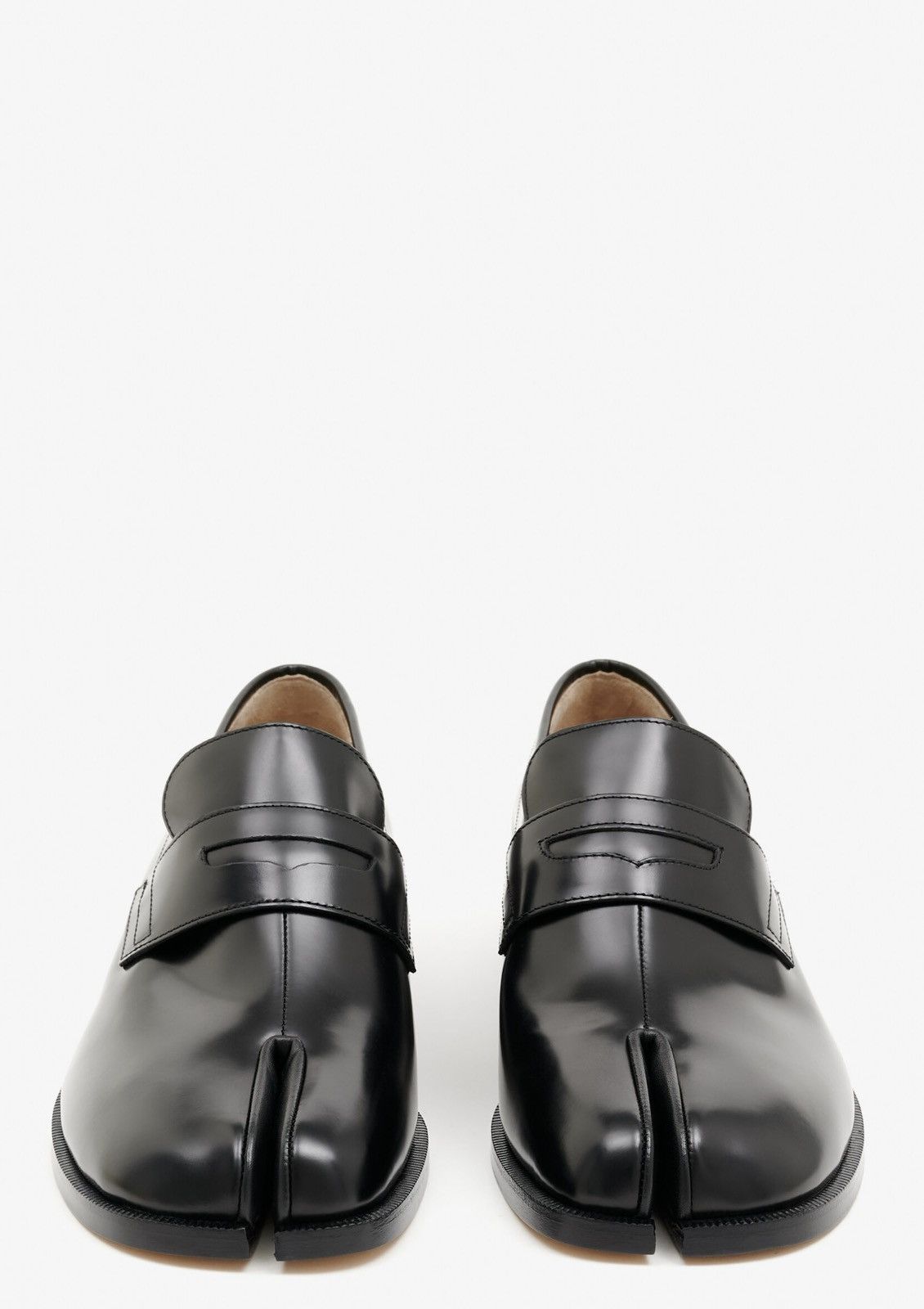 Avant Garde Last Size Maison Margiela Black Leather Tabi Shoes, Men's