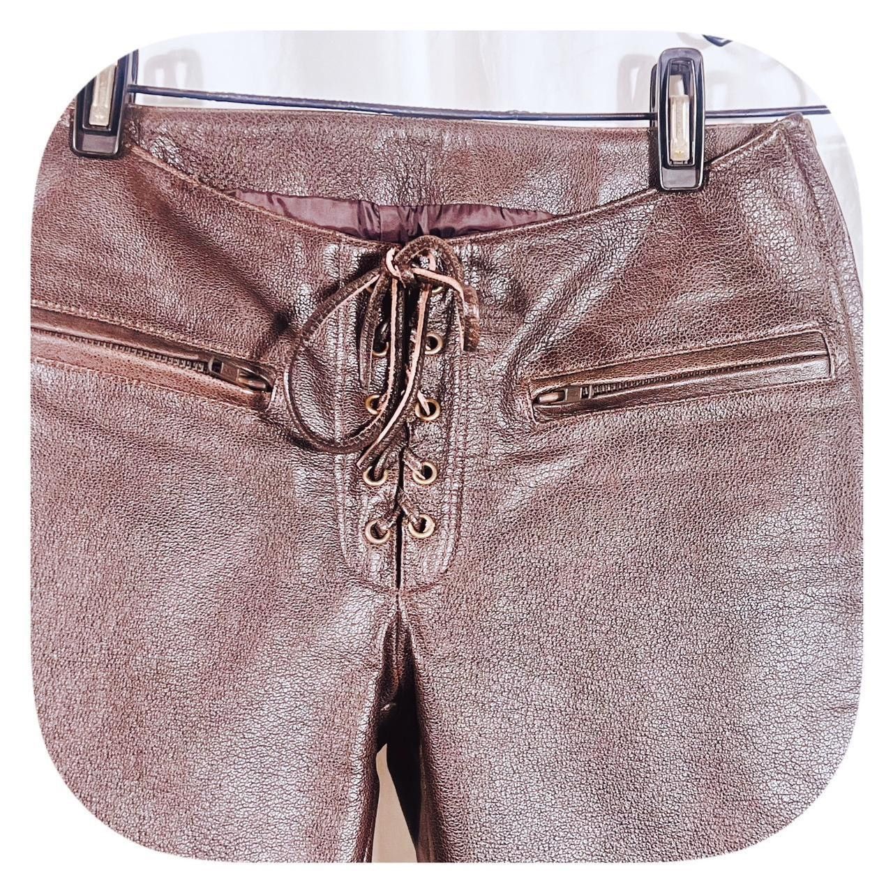 Vintage Wmns Y2k Lace Up Deep Brown Leather Bootcut Pants 28” Size 28" / US 6 / IT 42 - 2 Thumbnail