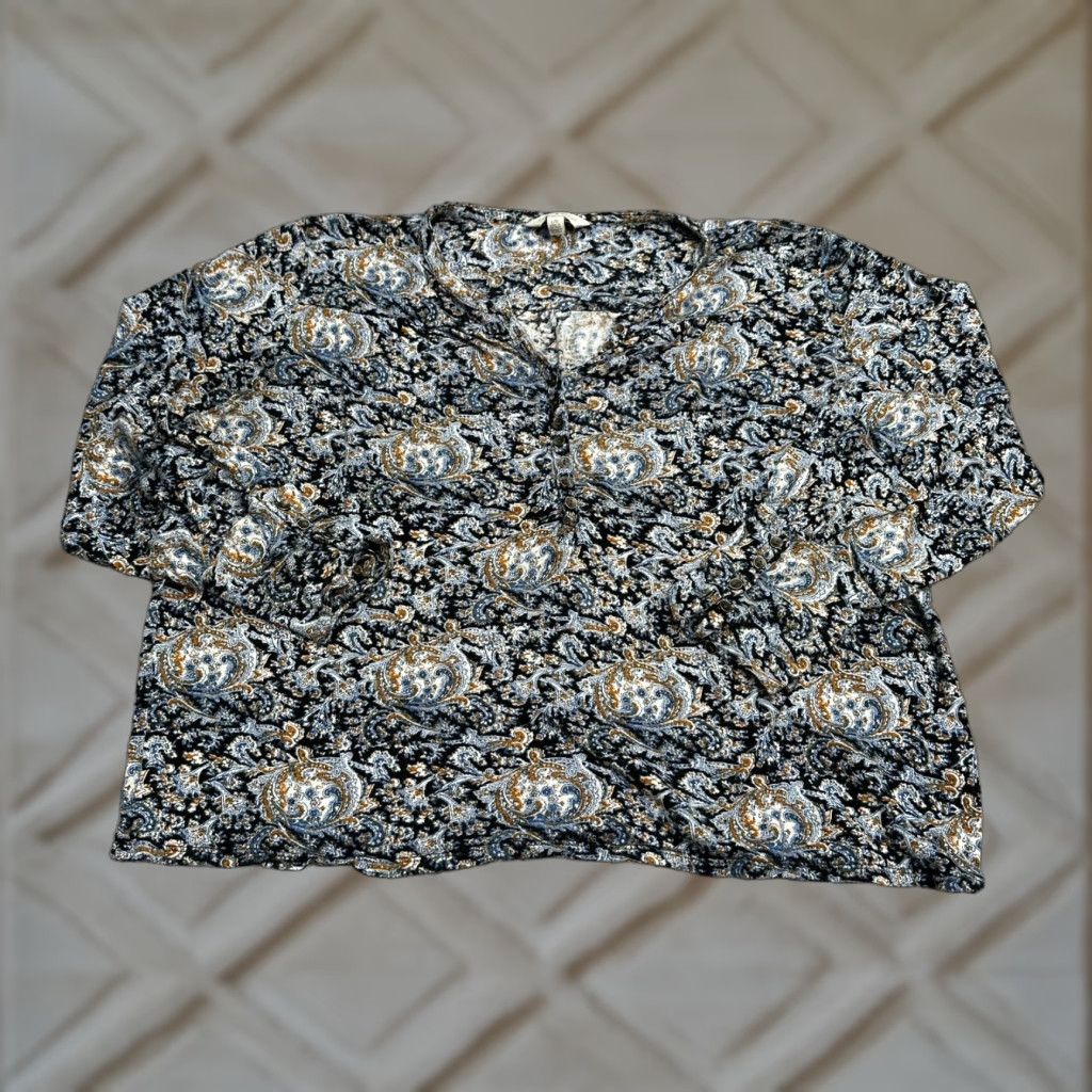Lucky Brand Lucky Brand Blouse Tunic Womens Large Multicolor Paisley Long Sleeve Henley Top Size L / US 10 / IT 46 - 1 Thumbnail