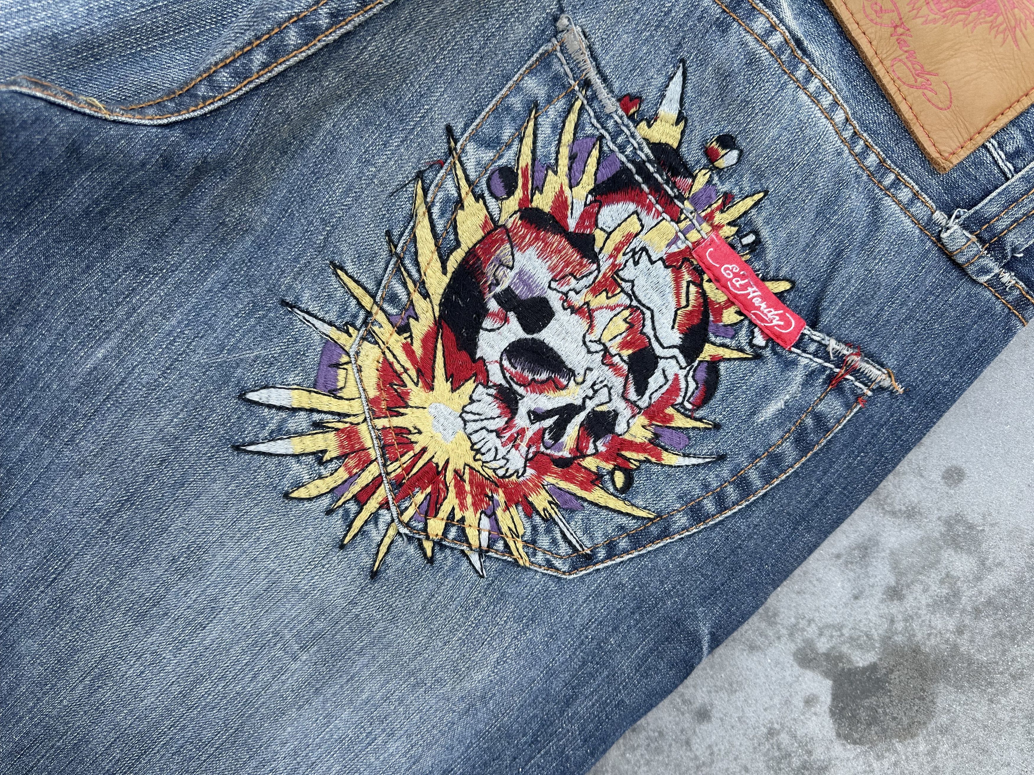 Ed Hardy Ed Hardy Skull Embroidered Denim Jeans Size US 32 / EU 48 - 10 Thumbnail