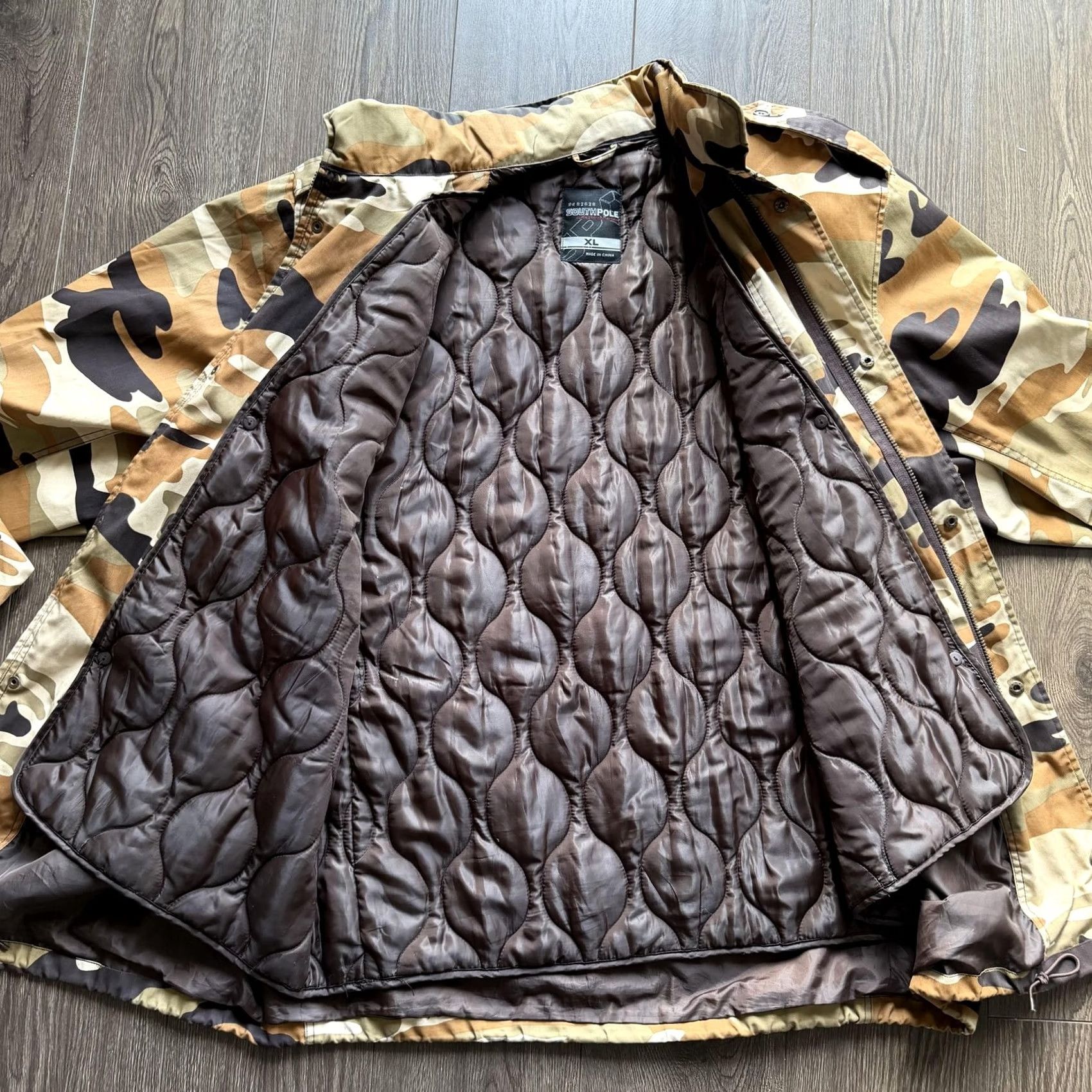 Southpole VINTAGE Southpole Parka Coat Mens XL Brown Canvas Quilted Lined Outdoor Army Camouflage Padded Zip Size US XL / EU 56 / 4 - 6 Thumbnail