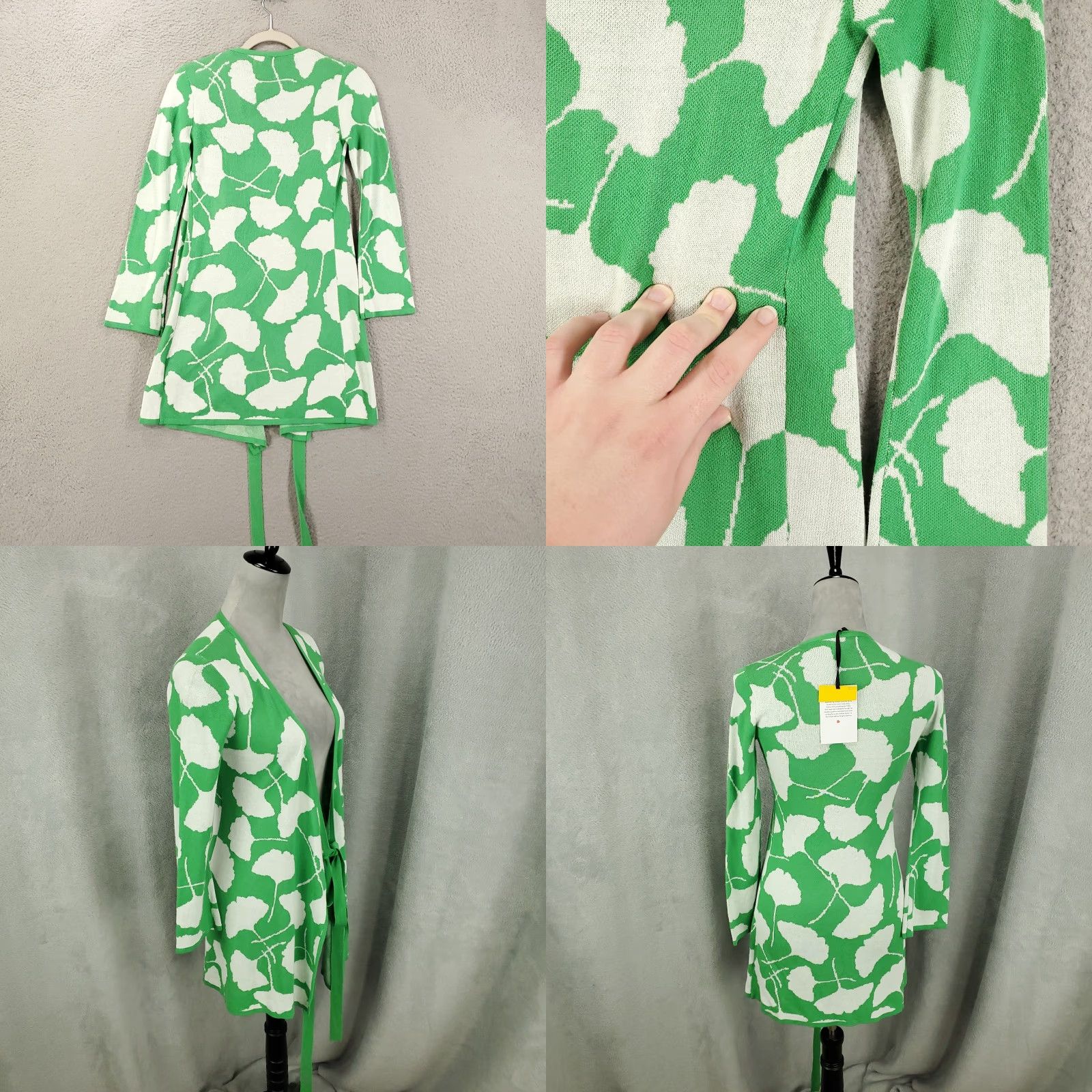 Diane von Furstenberg Diane von Furstenberg Wrap Cardigan Womens XXS Green White Tie Front Ginko Size XXS / US 00 / IT 34 - 8 Thumbnail