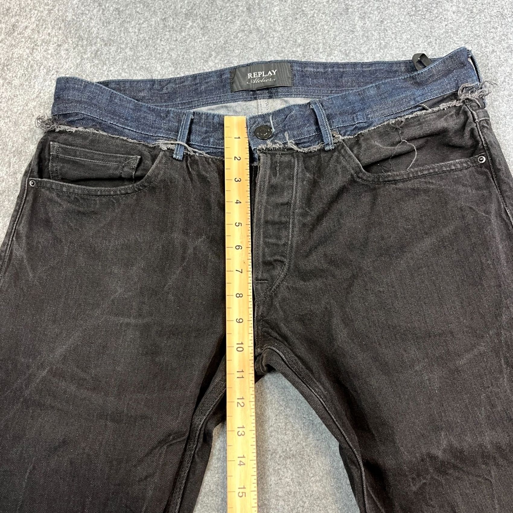 Replay Replay Atelier Jeans Tapered 36 32 Black Blue Trim Rare Denim 5-Pocket Mens Regular 32 In Inside Leg Medium Rise Black Cotton Jeans Size US 36 / EU 52 - 5 Thumbnail