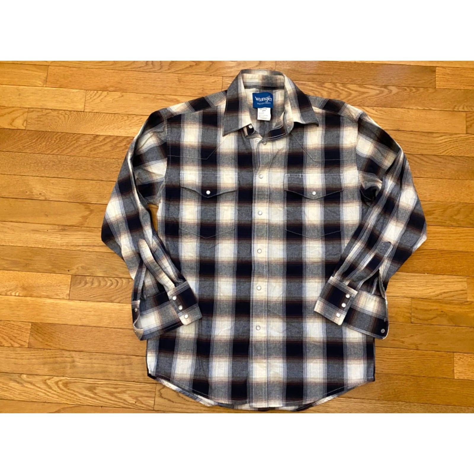 Wrangler Wrangler Wrancher Flannel Western Shirt Mens M Pearl Snap Brown Plaid Size US M / EU 48-50 / 2 - 2 Thumbnail
