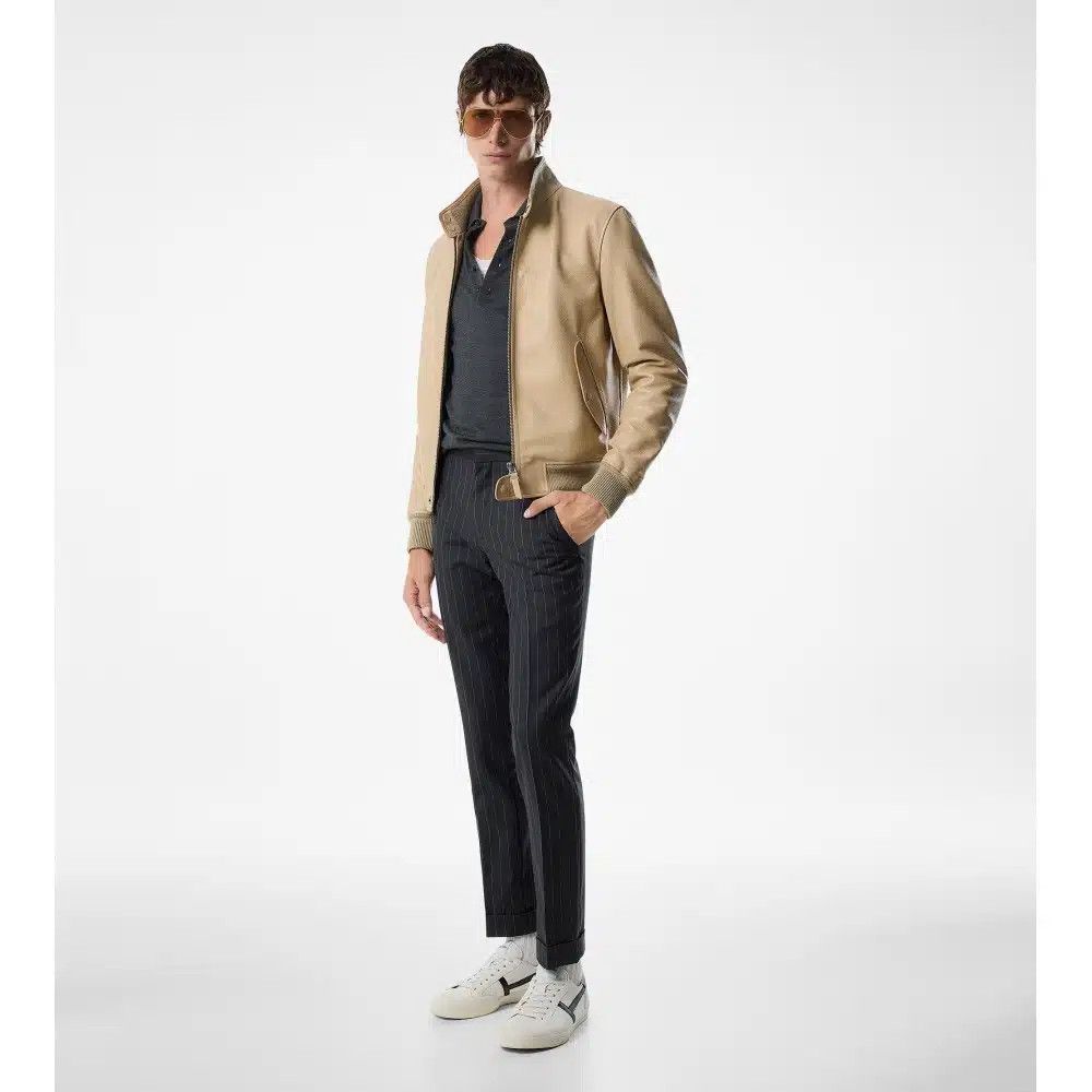 Tom Ford o1loc1c0226 LBG003 Leather Blouson Jacket in Beige Size US M / EU 48-50 / 2 - 2 Thumbnail