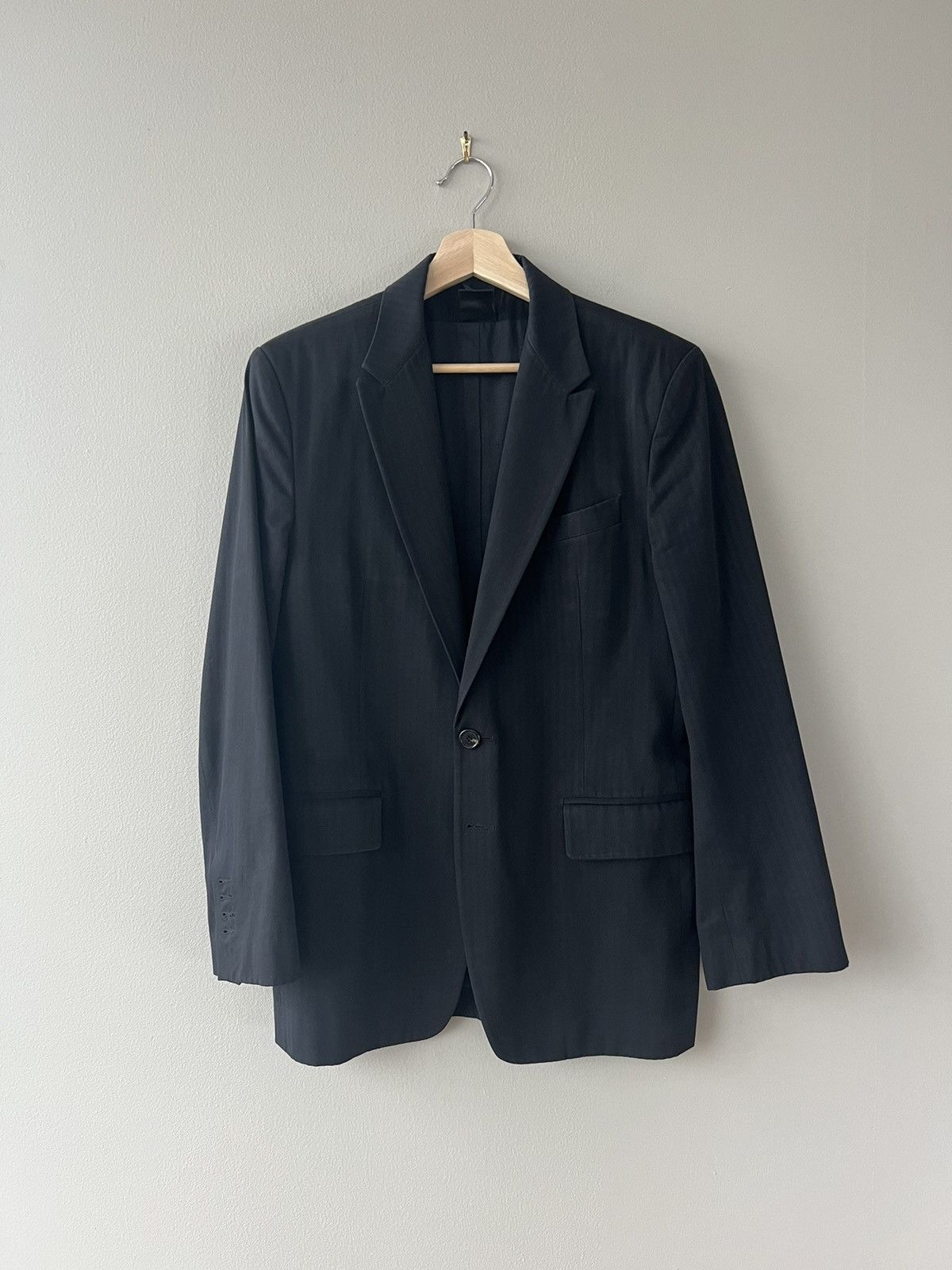 image of Ann Demeulemeester 90's Shadow Stripe Peak Lapel Blazer in Black, Men's (Size Medium)
