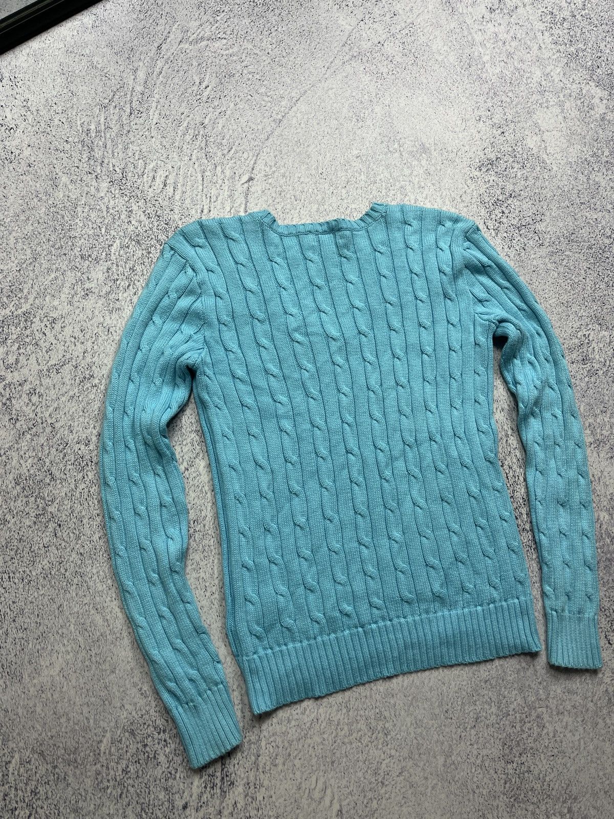 Polo Ralph Lauren × Ralph Lauren Polo Ralph Lauren V-neck Women’s Blue Cable Knit Sweater Size M / US 6-8 / IT 42-44 - 6 Thumbnail