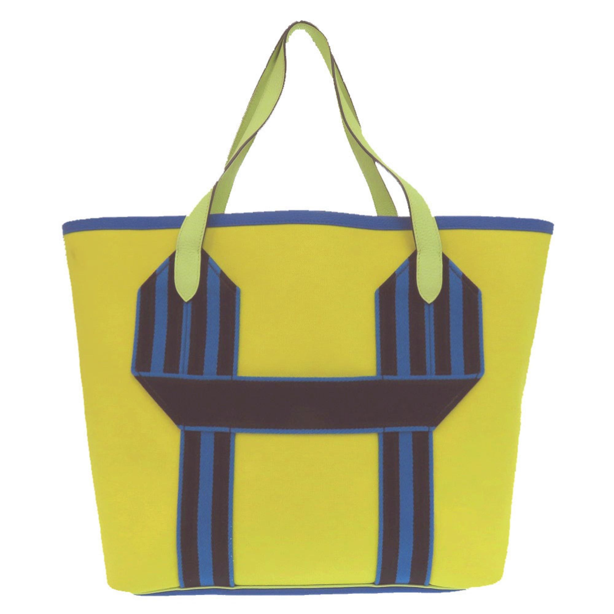 Hermes Hermes Pure Sangle Tote Bag, Silver Hardware, Toile Military Canvas, Taurillon Clemence Leather, Lime, Vert Ensemble, Blue Hydra, Yellow, Black, 1654HERMES Size ONE SIZE - 1 Thumbnail