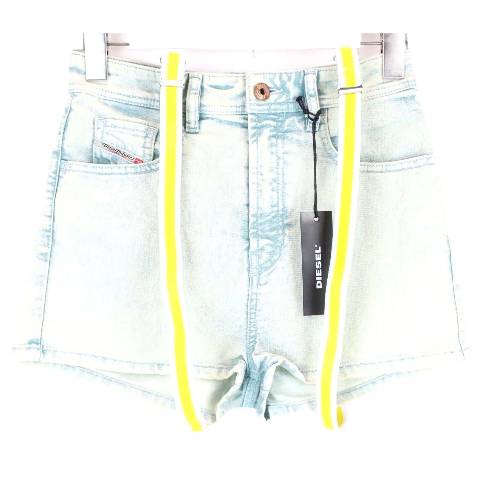 Diesel Diesel DE-BER Shorts Women's W26 Yellow Suspenders Short Denim Size 26" / US 2 / IT 38 - 2 Thumbnail