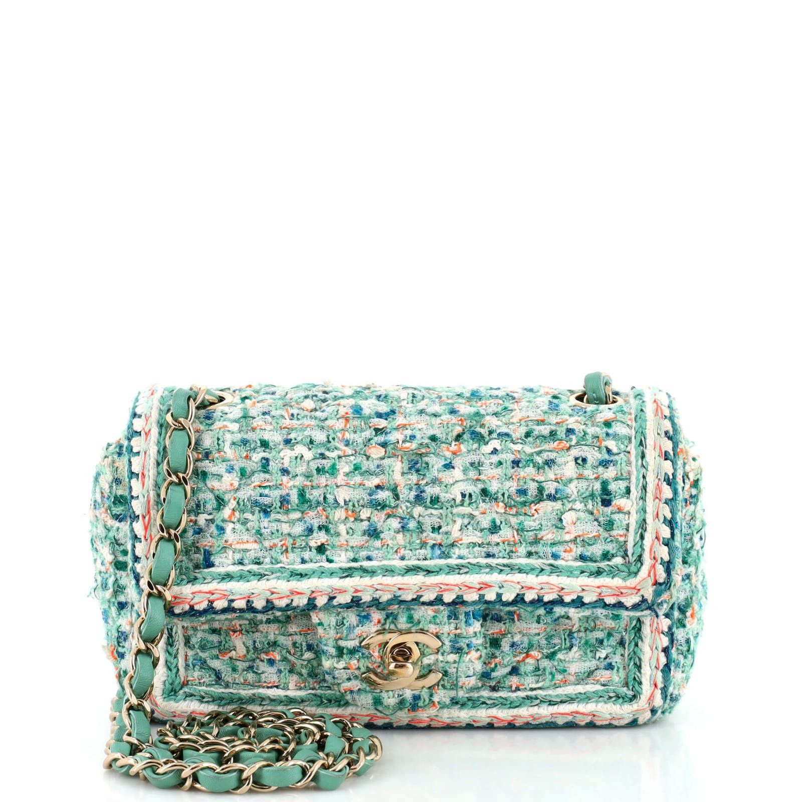 Classic Single Flap Bag Braided Quilted Tweed Mini