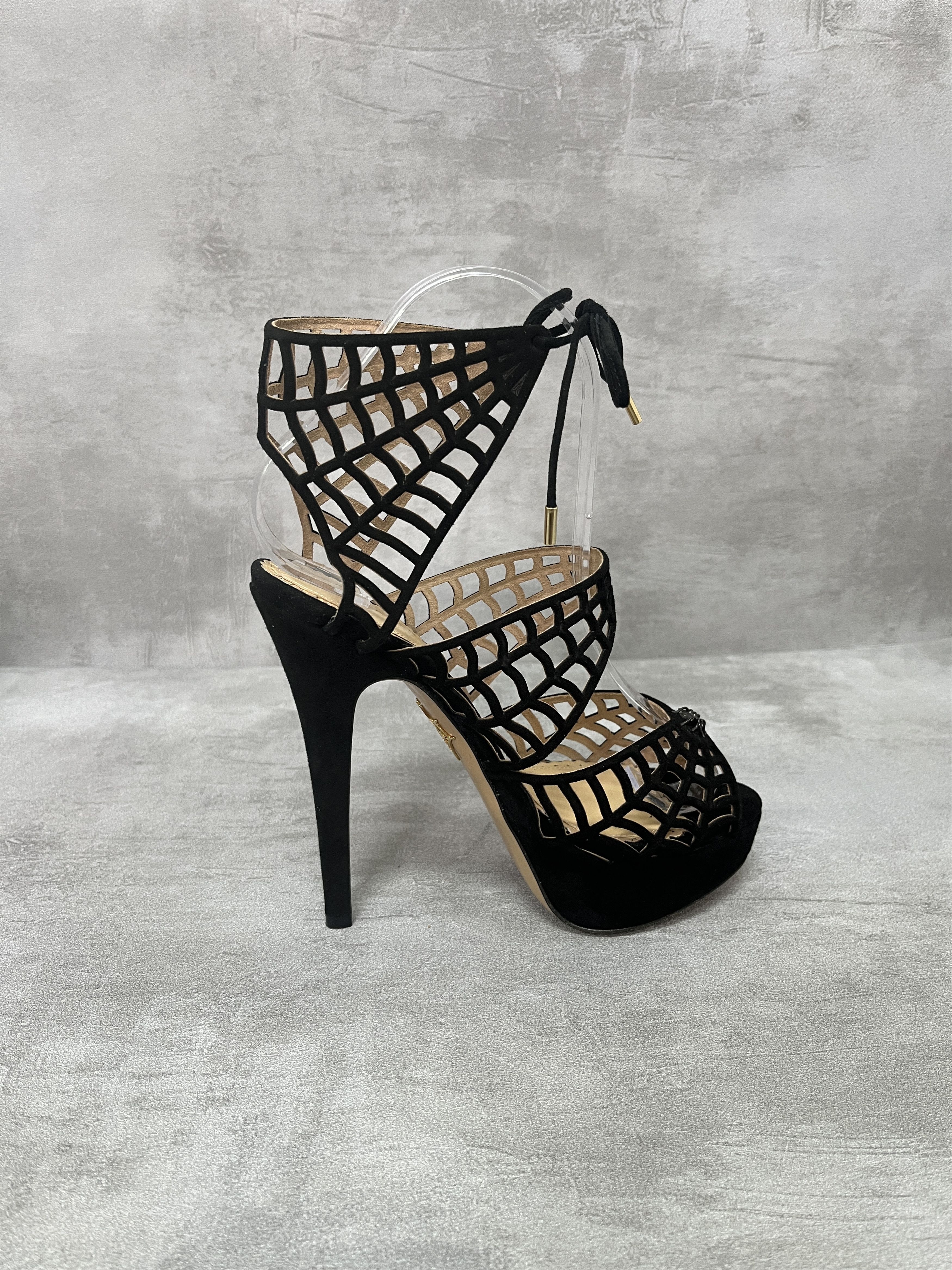 Charlotte Olympia Charlotte Olympia Black Suede Spider-Web Platform Heels Size US 5 / IT 35 - 1 Thumbnail