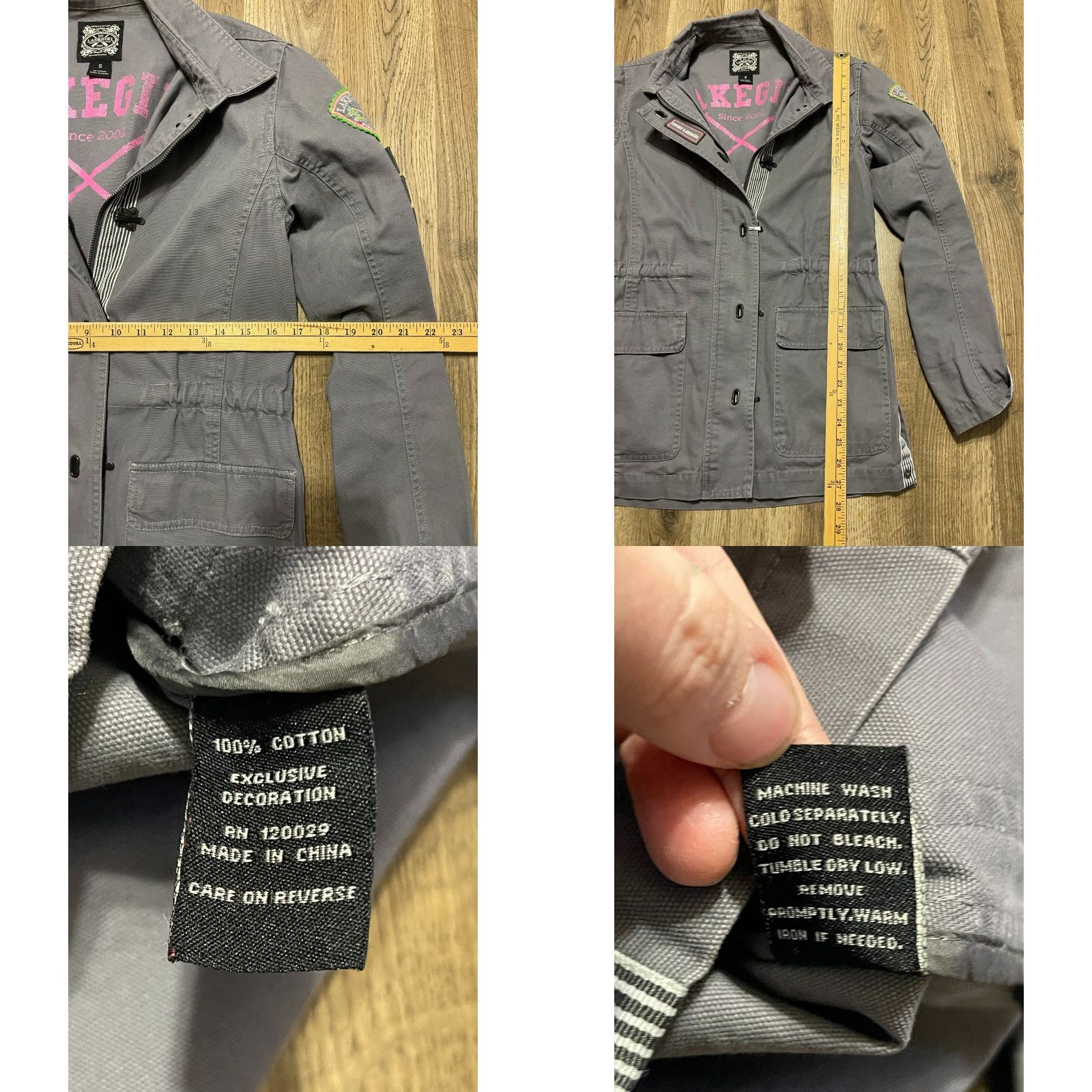 Vintage LakeGirl Jacket Women's Size Small Gray Full Zip Front Pockets Cotton Military Jacket Regular Fit Casual Fall Spring Summer Size S / US 4 / IT 40 - 8 Thumbnail