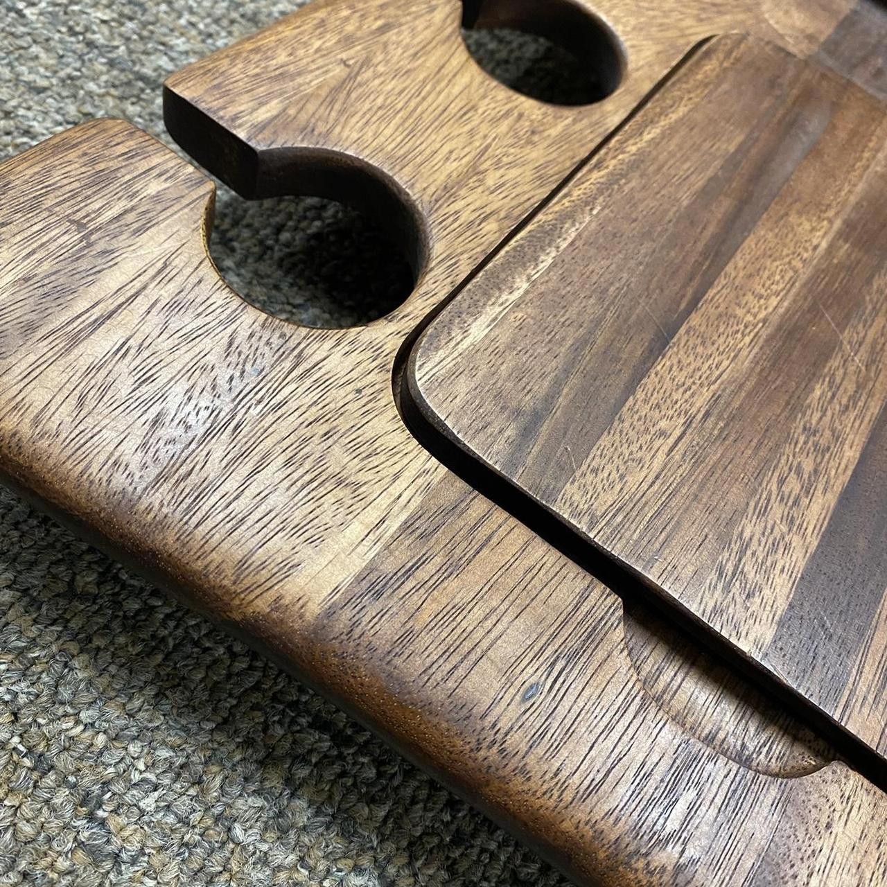 Designer Wooden Wine Serving Tray - Glass Holder Size ONE SIZE - 4 Thumbnail