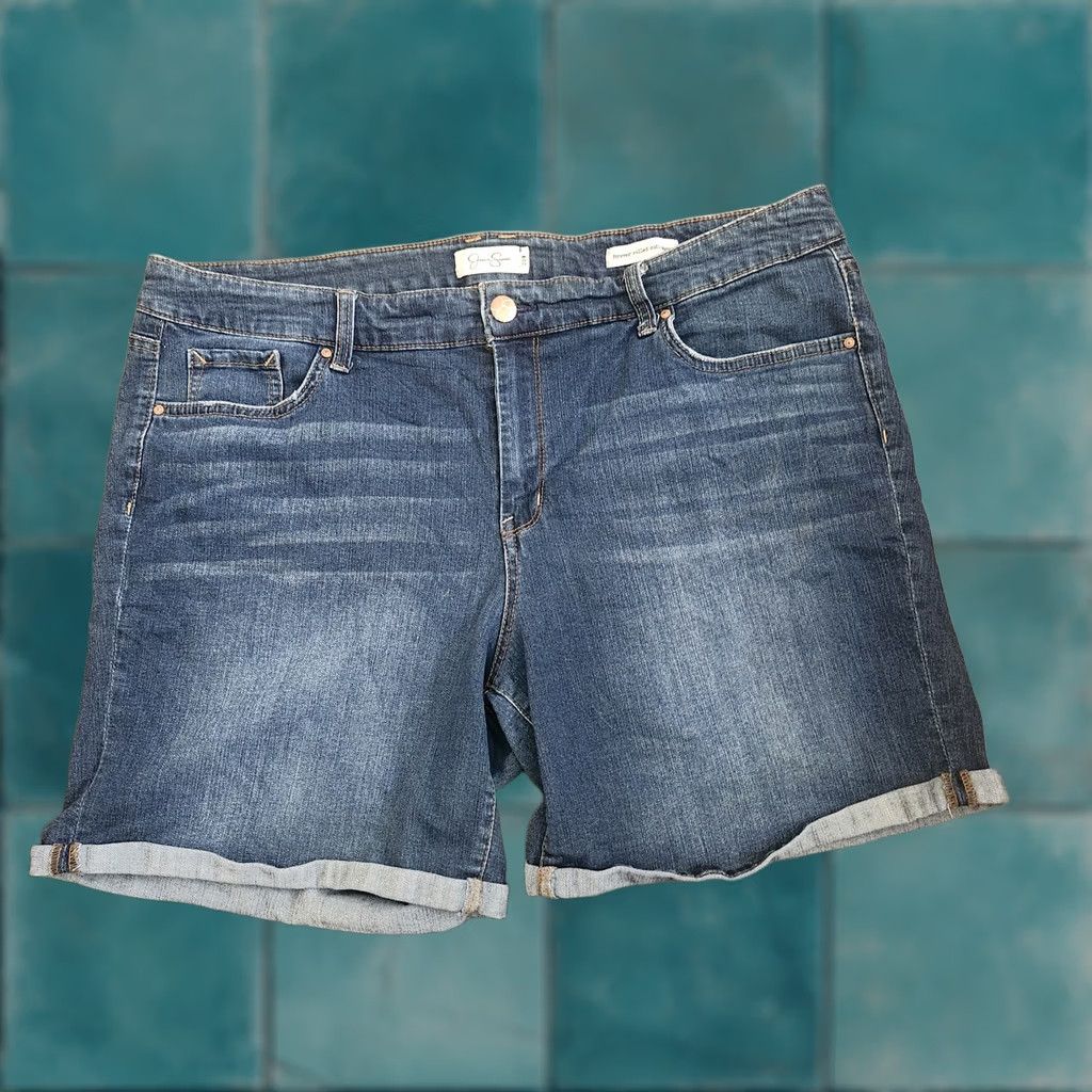Jessica Simpson Jessica Simpson Womens 20W Dark Wash Denim Shorts Rolled Cuff Casual American 90s Stretch Blue Regular Ship Womens Size 42" / US 20 - 1 Thumbnail