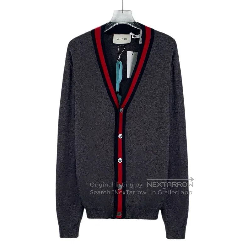 Gucci Gucci Dark gray striped wool V-neck single-breasted long-s Size US L / EU 52-54 / 3 - 1 Thumbnail