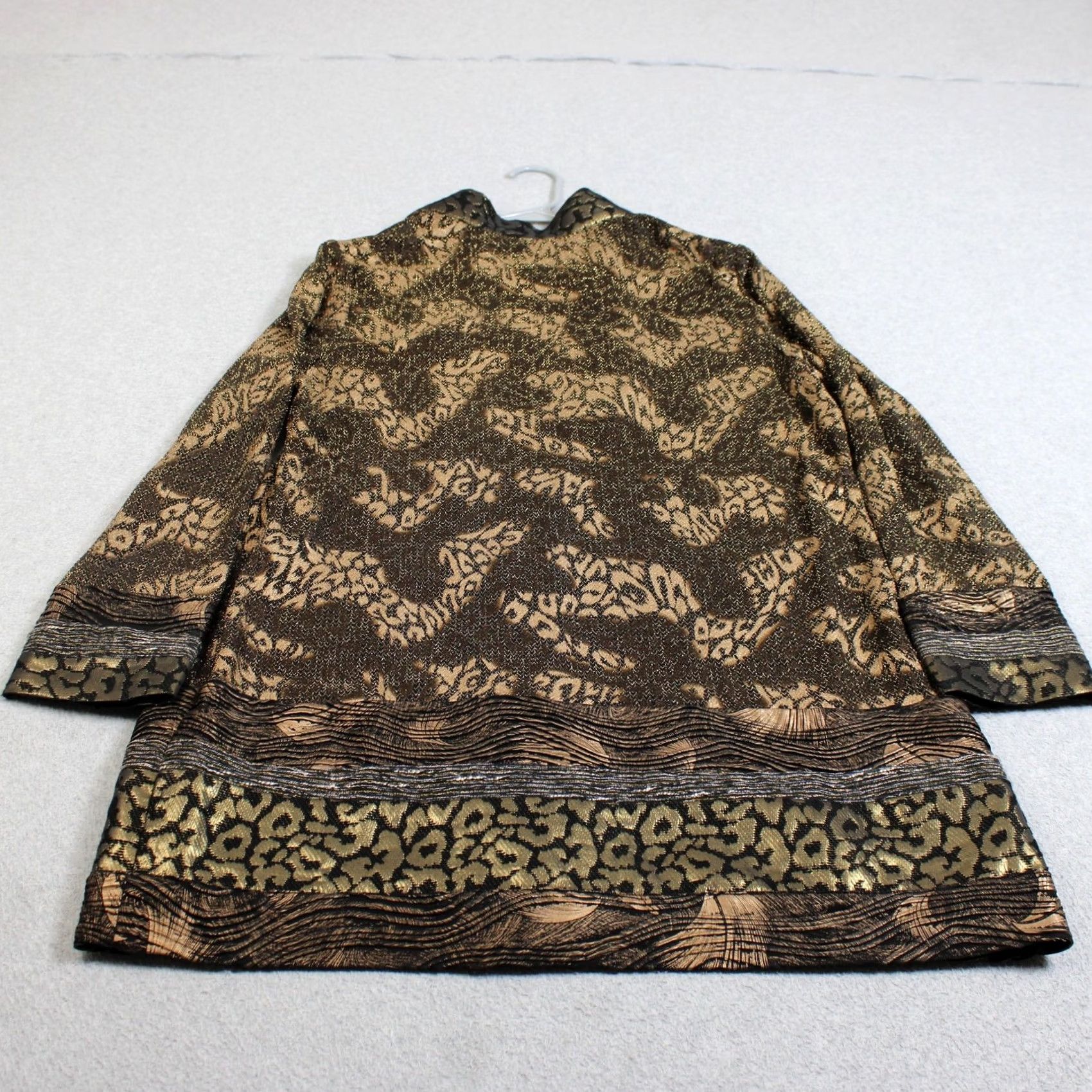 Vintage Chico's Kimono Jacket Women 2 Brown Metallic Leopard Open Lightweight 3/4 Sleeve Size XS / US 0-2 / IT 36-38 - 2 Thumbnail