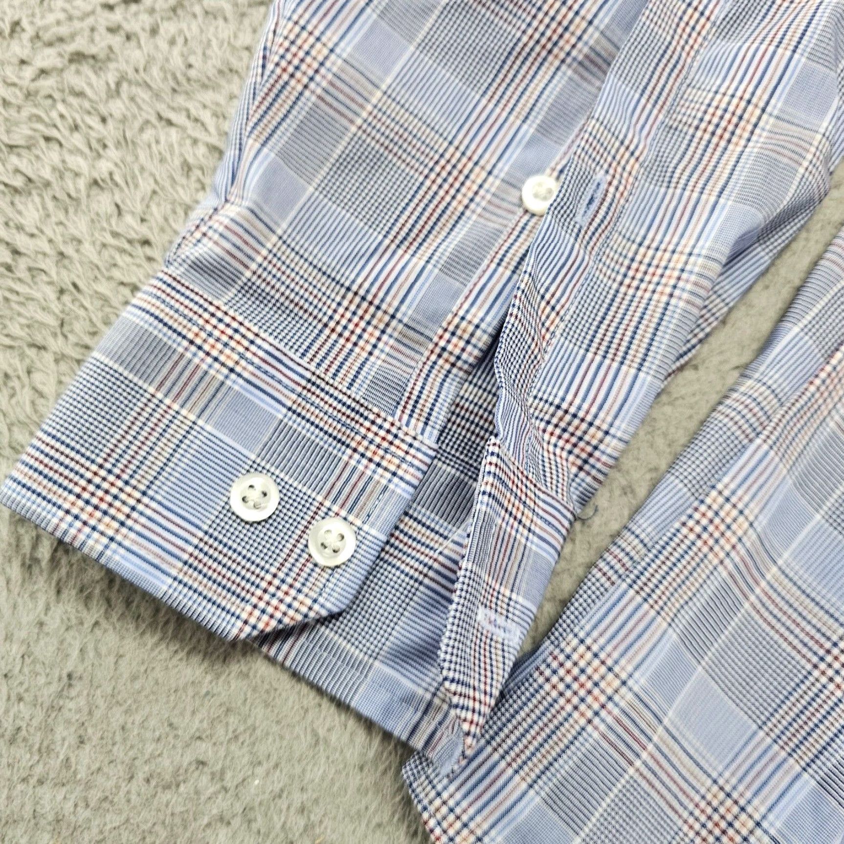 Stafford Stafford Dress Shirt Mens 15.5 32/33 Blue Check Button Up Collared Slim Comfort Non-Iron Wrinkle Resistant Size 40R - 5 Thumbnail